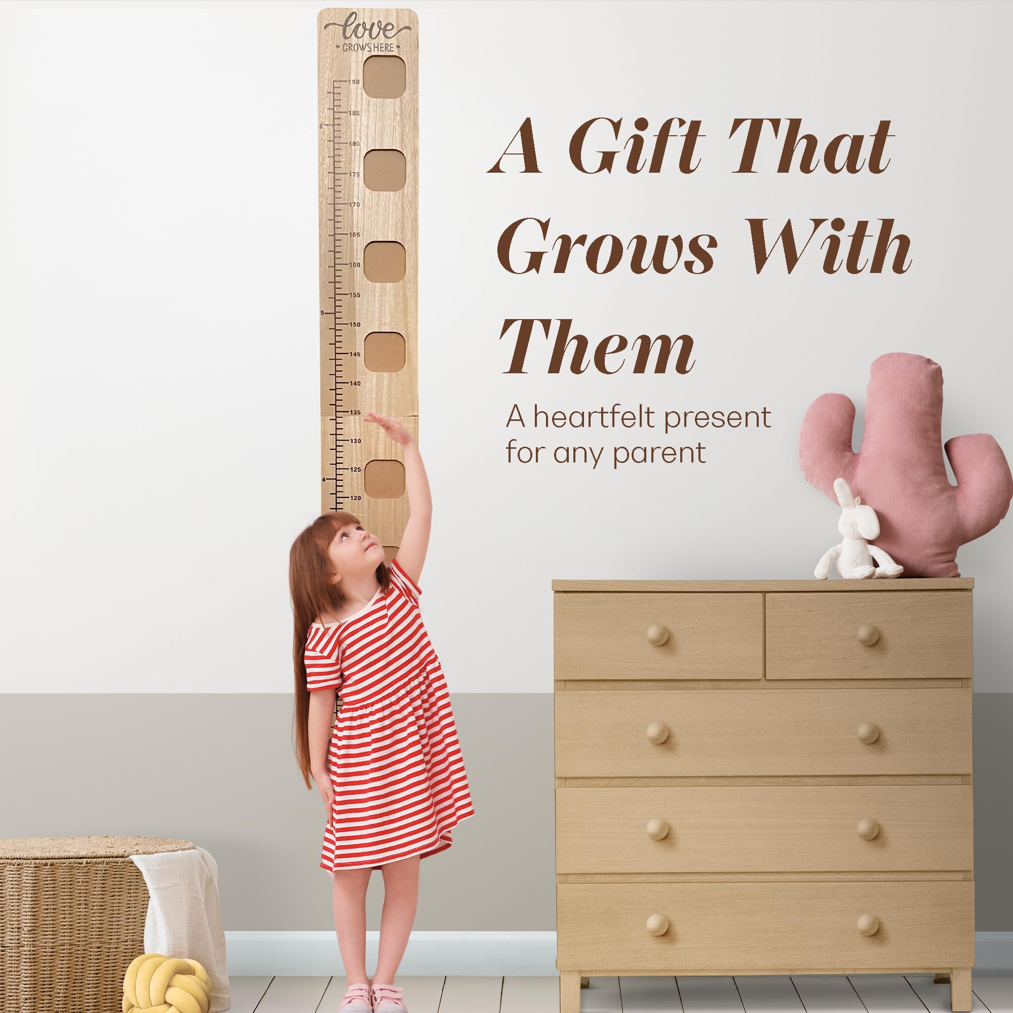 Wooden Growth Chart for Wall with Picture Slots