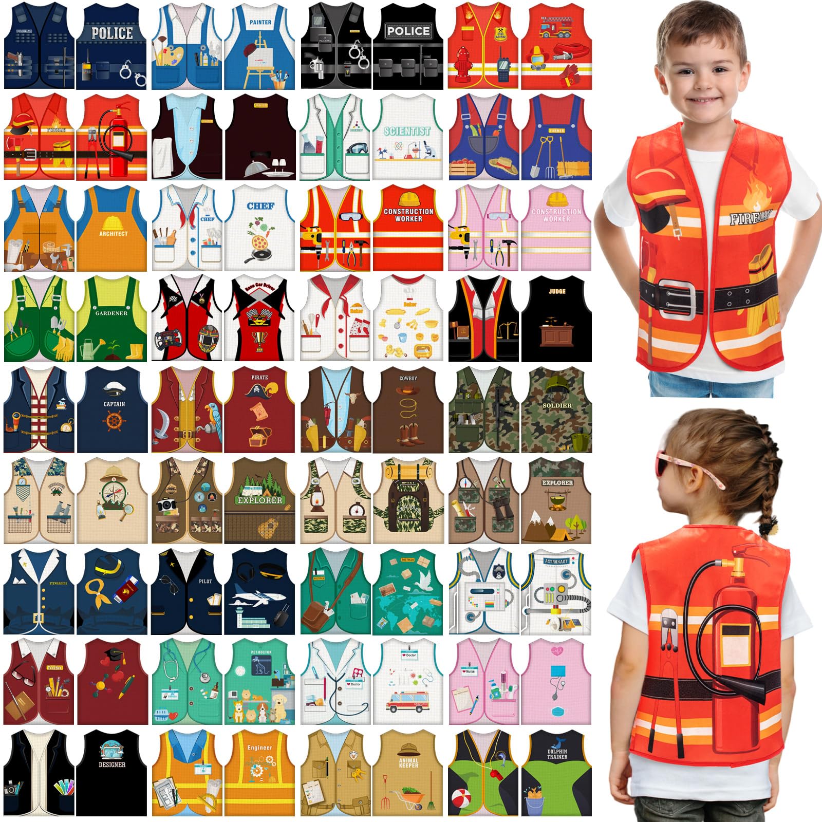 36 Pcs Kids Community Helper Dress Up Vest Career Costumes Toddler