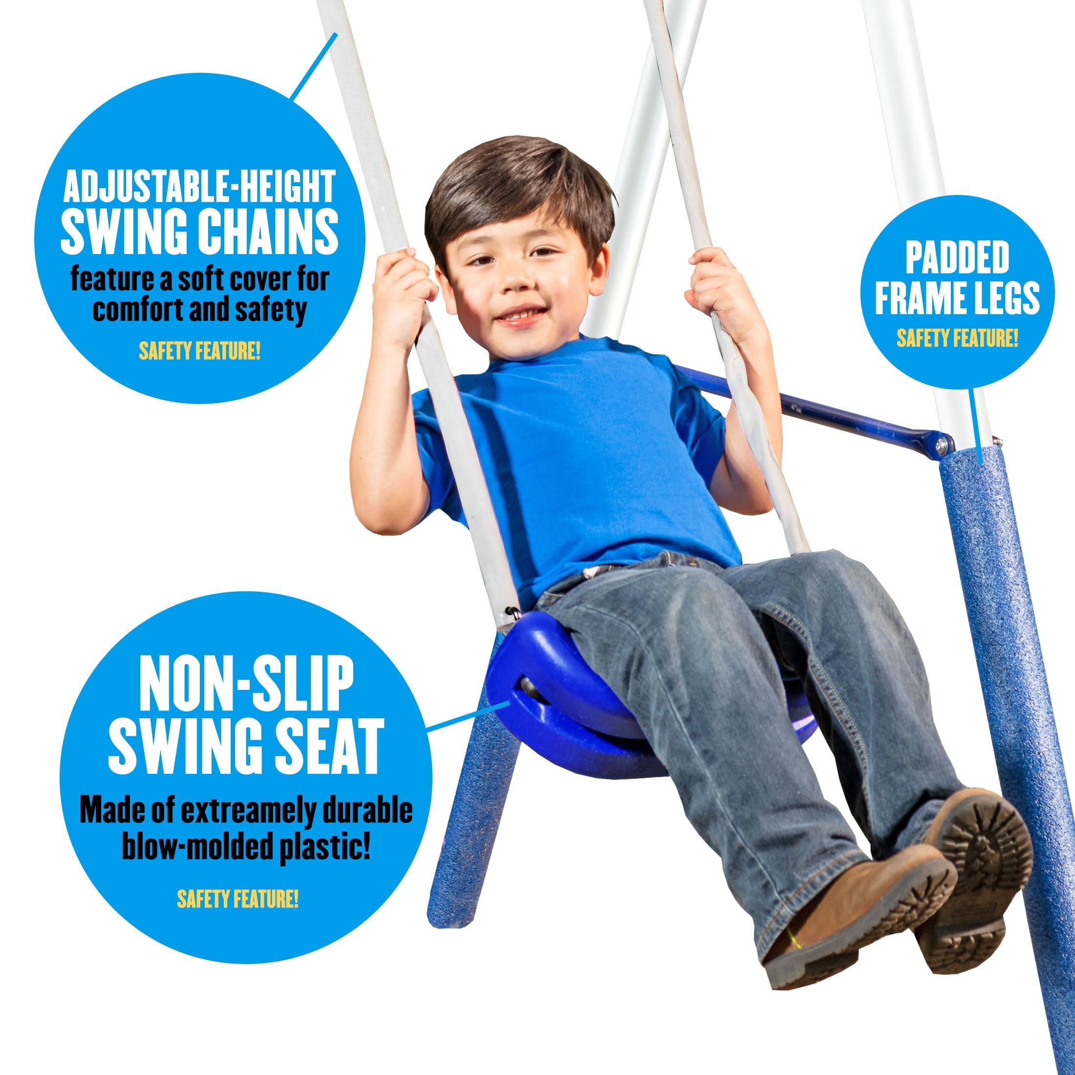 Galvanized Metal Swing Set 6 Station Outdoor Playset with Wave Slide