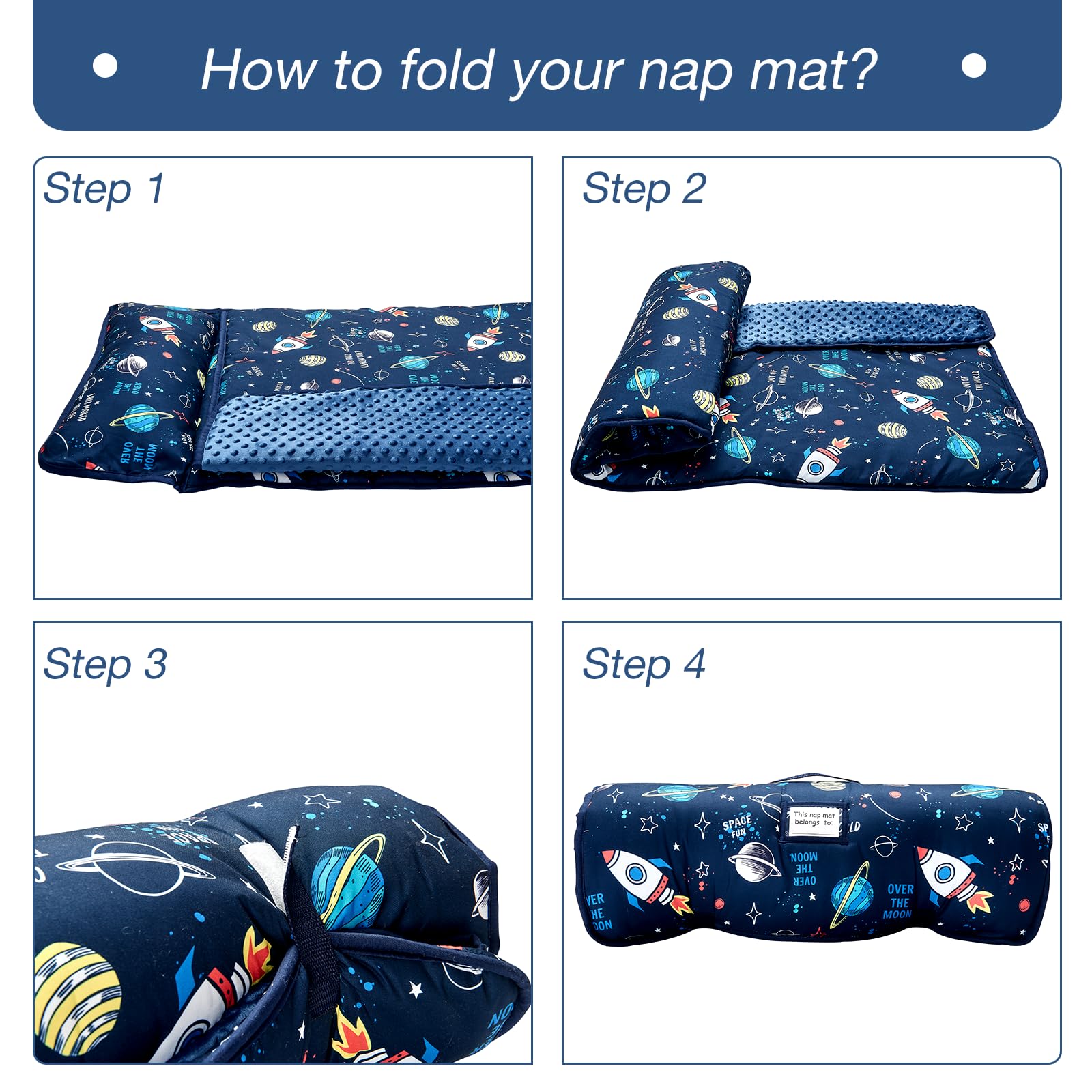 Toddler Nap Mat with Removable Pillow and Minky Blanket