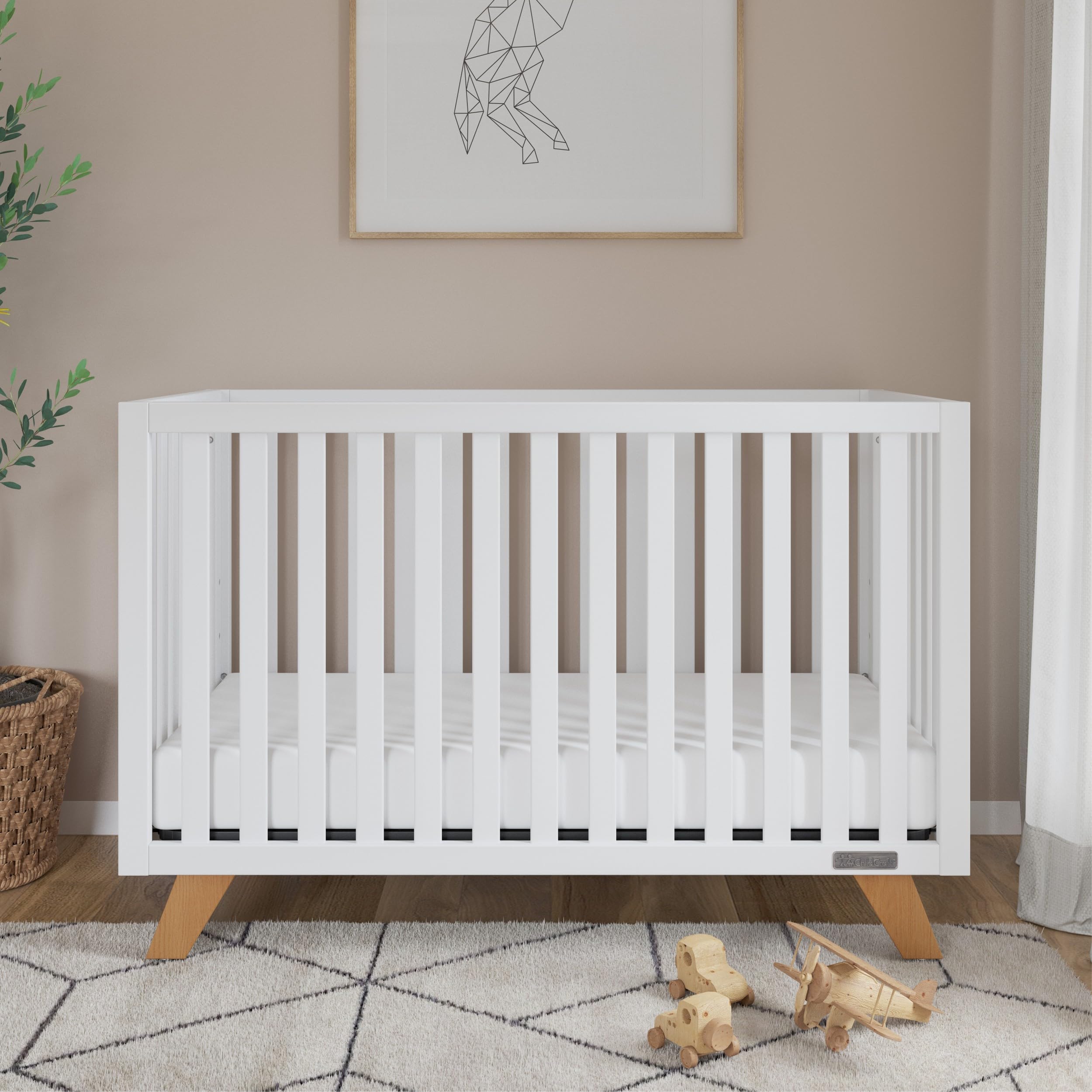 3-Drawer Dresser, Chest, Nightstand, 4-Piece Nursery Set (White/Natural)
