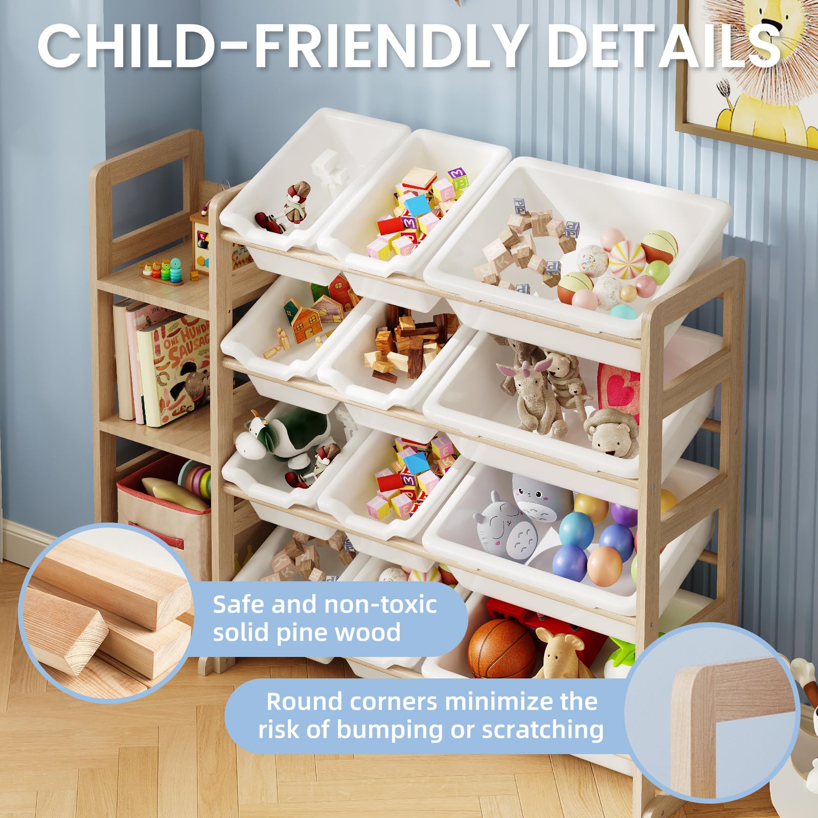 Toy Storage Organizer with Bookshelf and 12 Bins