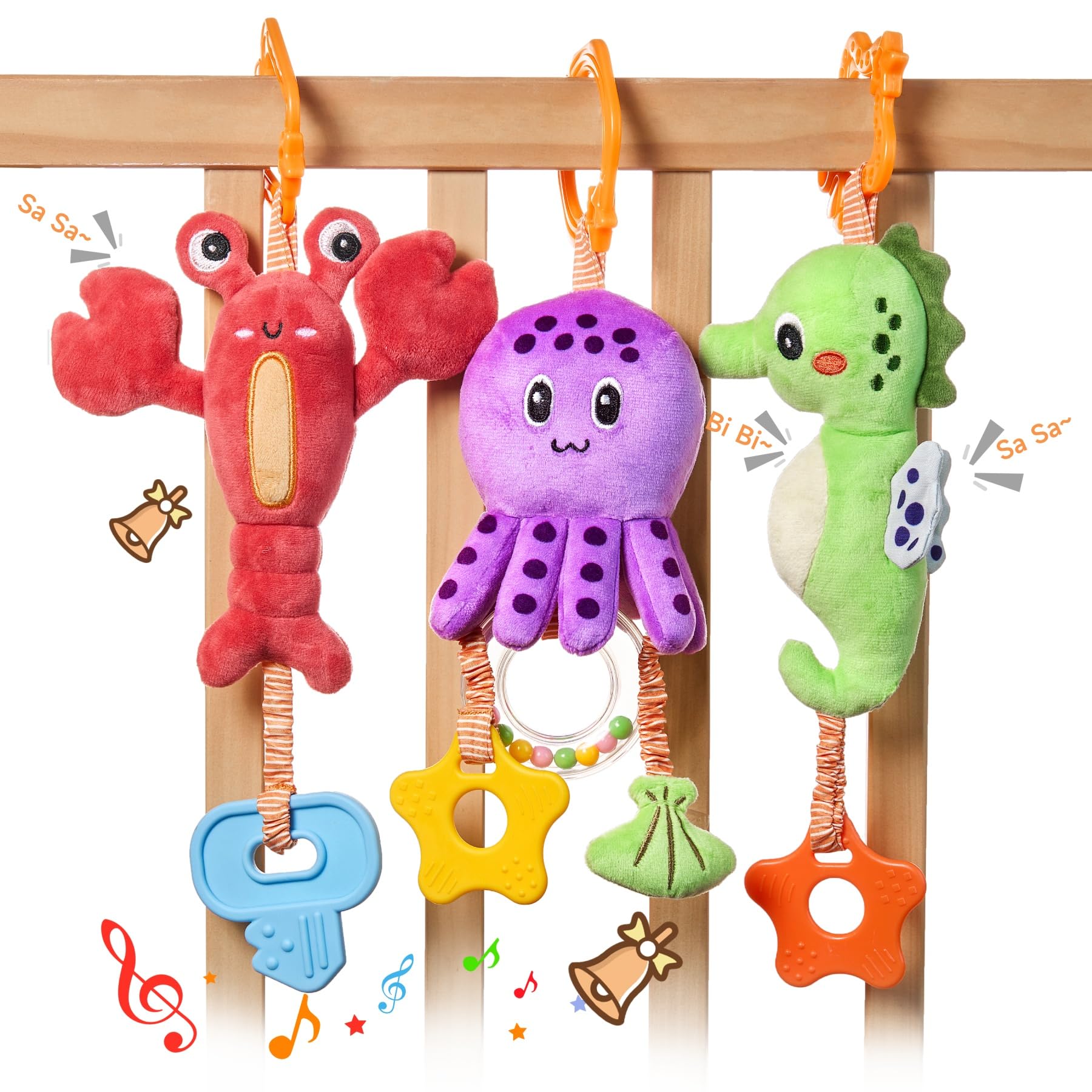 Toys 0 3 6 12 Months, Hanging Stroller Toys Soft Marine Animal Crib Car Seat Toys