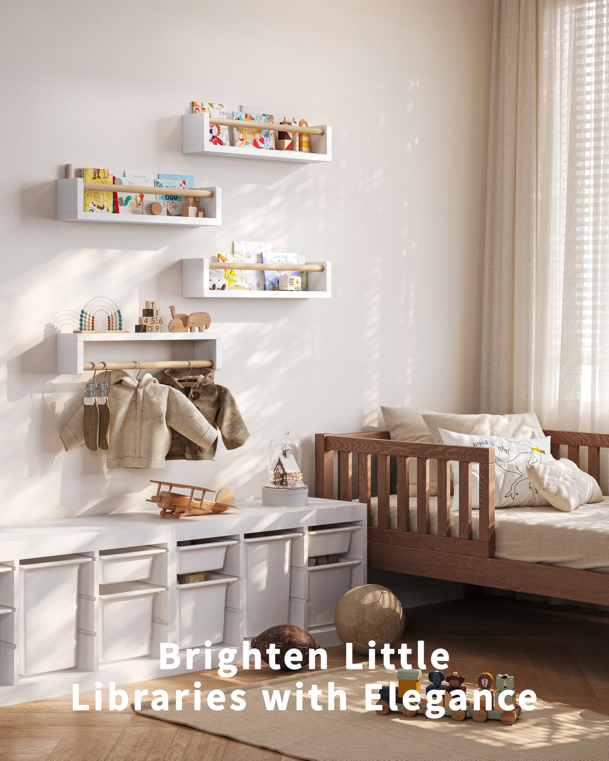 Wall-Mounted Nursery Bookshelves 4-Pack