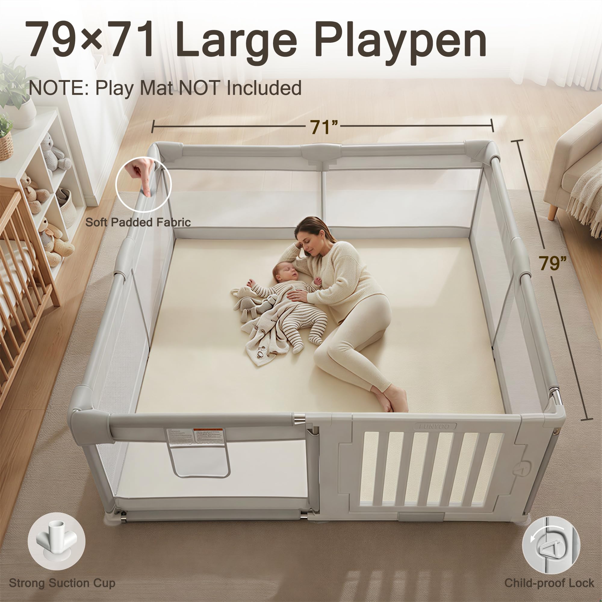 Large Baby Playpen with Gate for Infants and Toddlers
