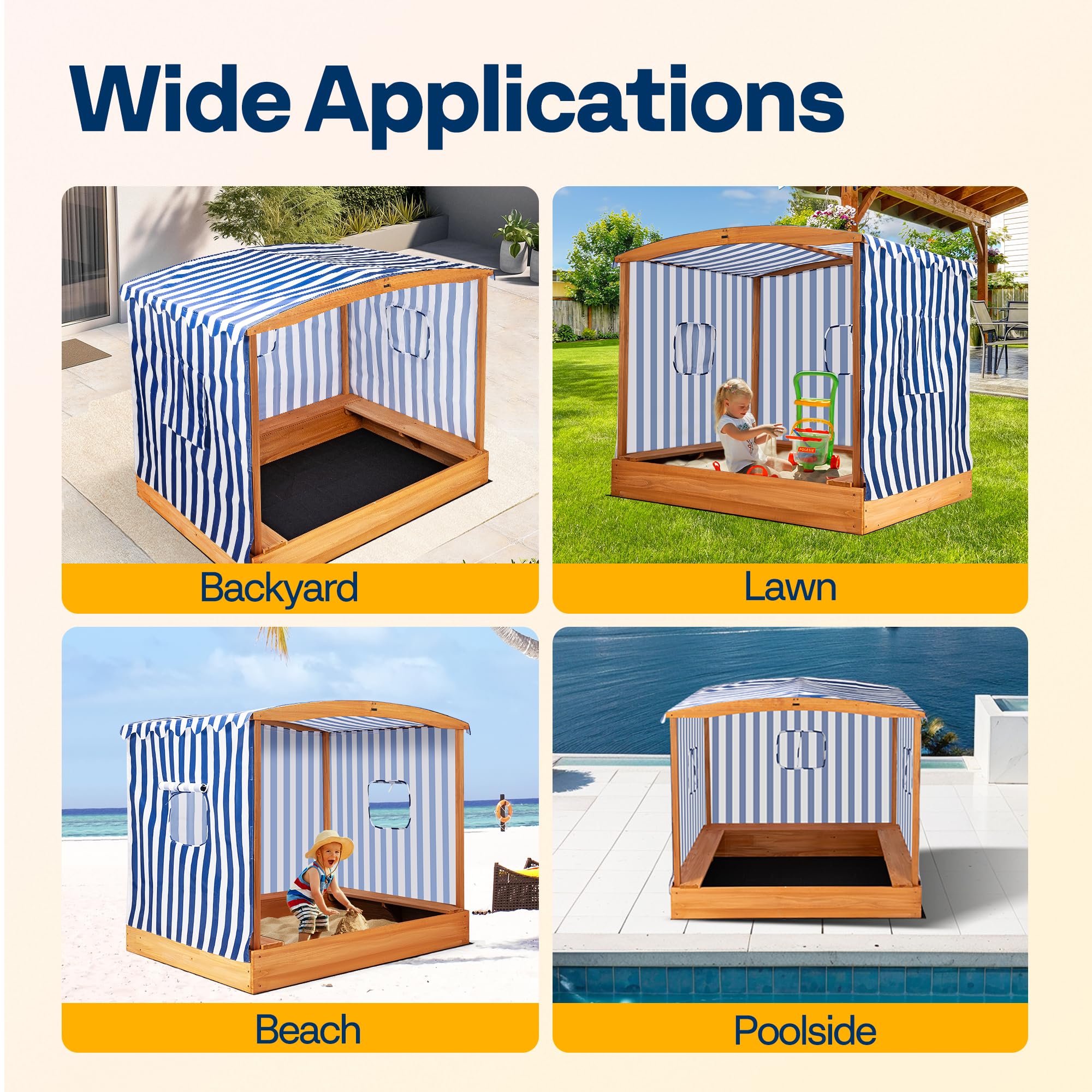 Fir Wood Sandbox with UV-Blocking Canopy and Benches