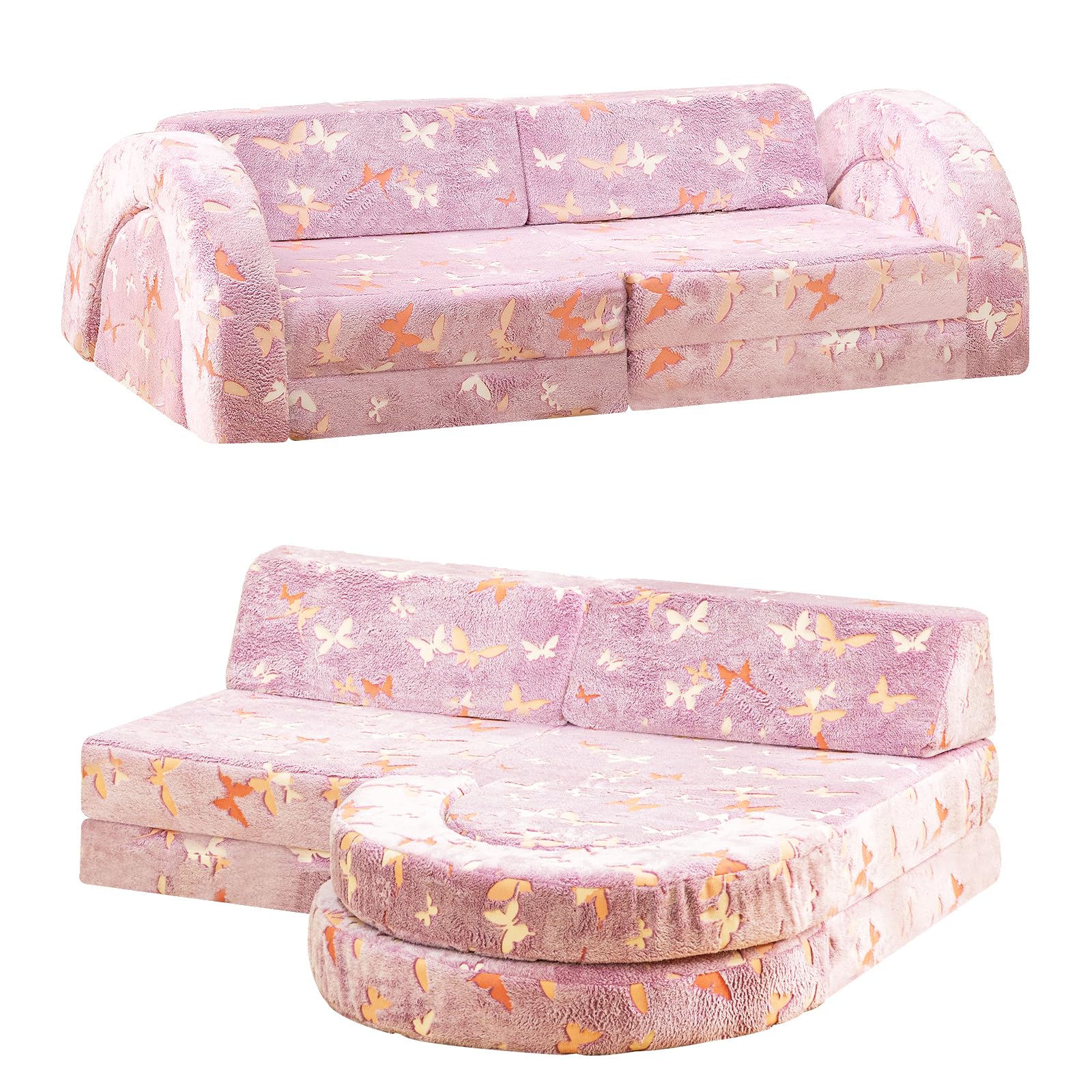 10Pcs Modular Kids Play Couch Glow, Convertible Play Fort