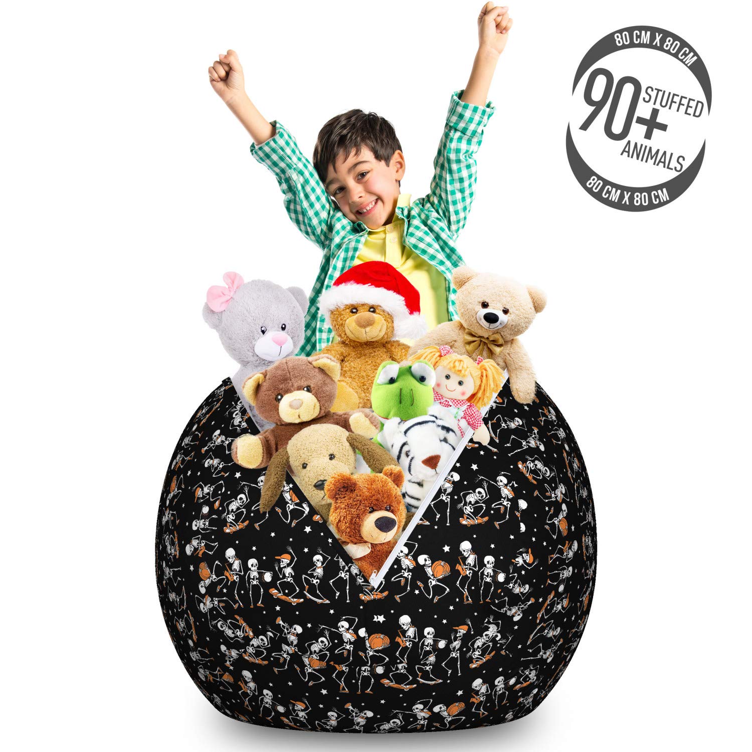 Halloween Storage Bean Bag Chair - Skeleton Pumpkin Design