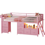 ADORNE Low Loft Bed Twin Size with 7 Storage Drawers