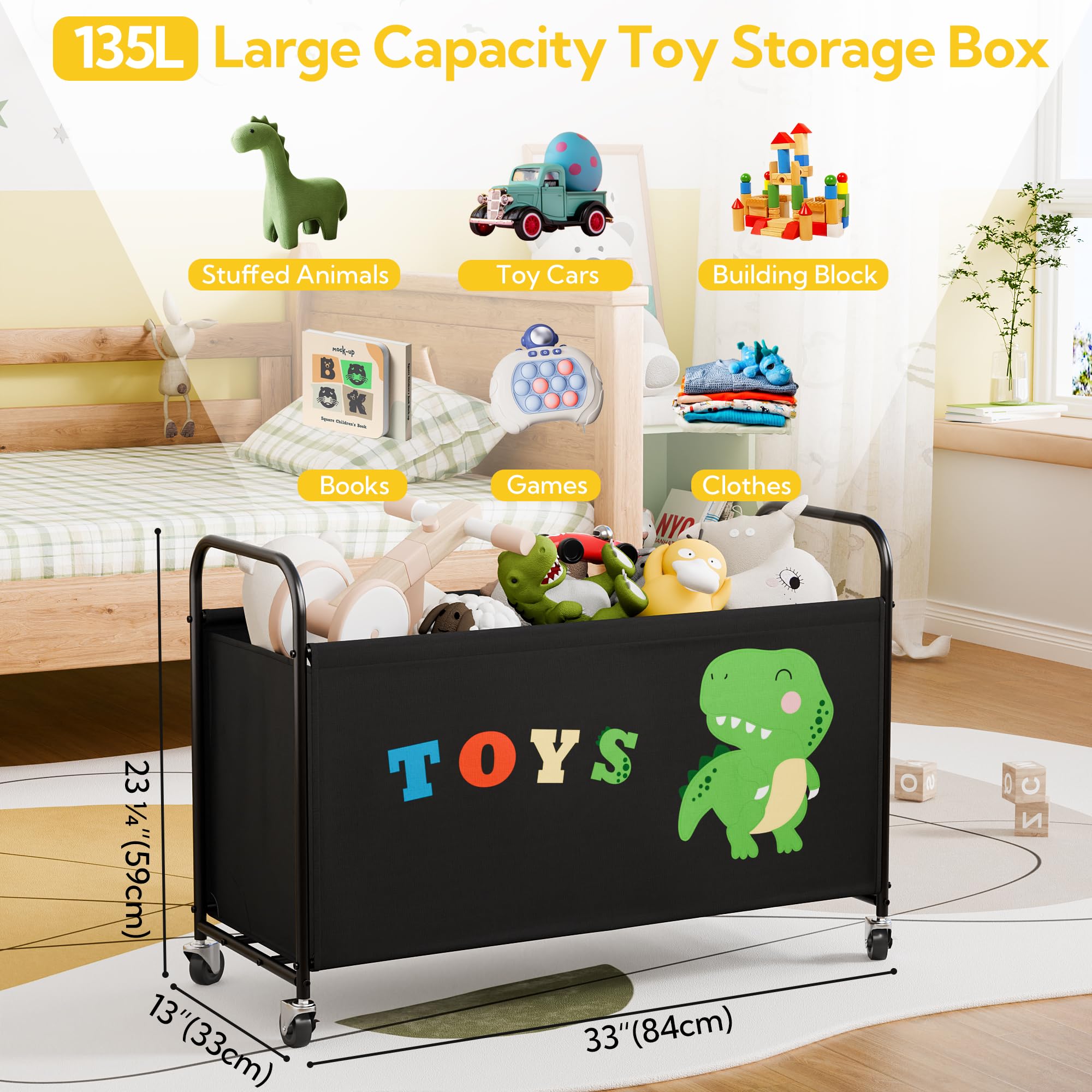 Large Toy Storage Box with Wheels - 135L Organizer Chest