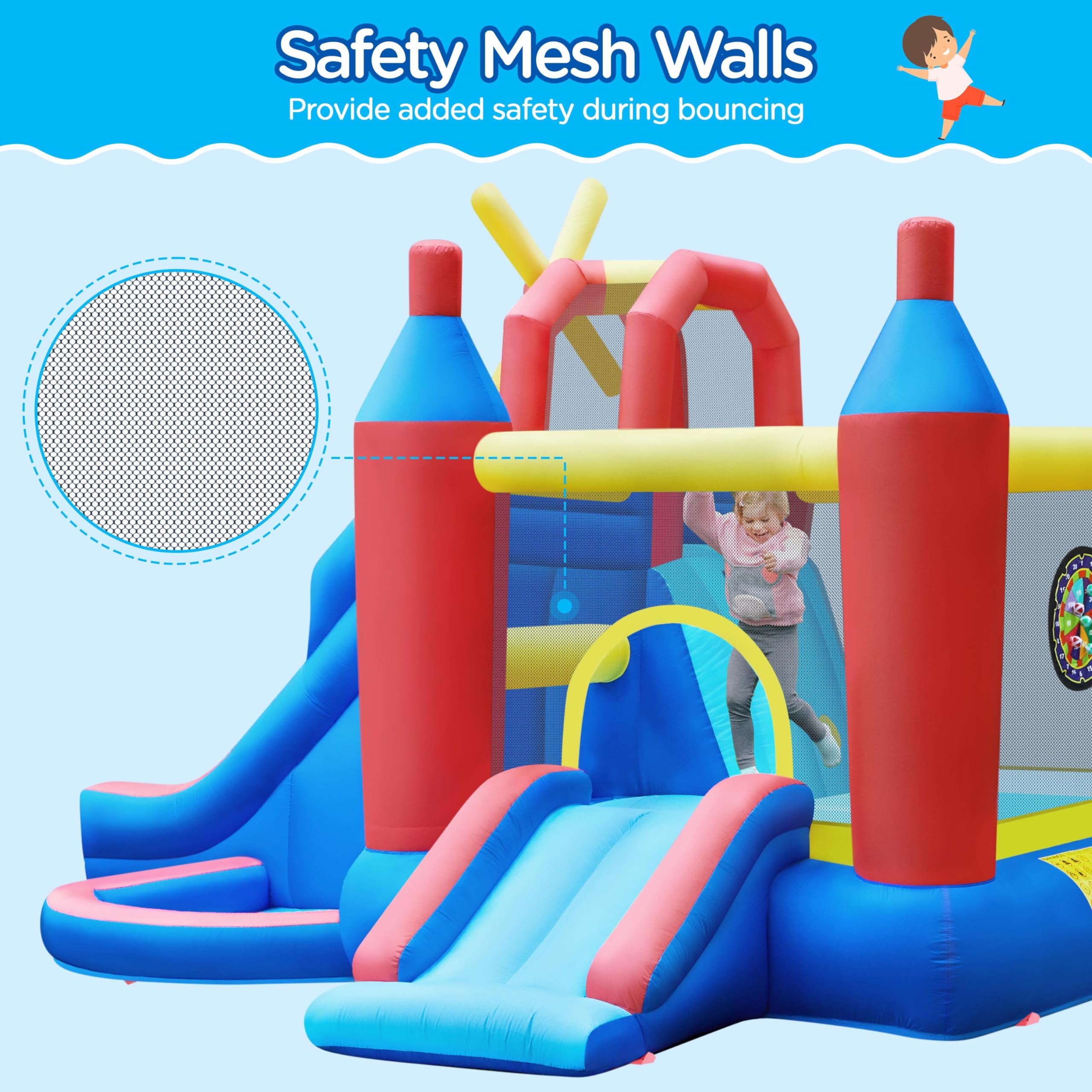 7-in-1 Inflatable Bounce House with Water Slide and Ball Pit