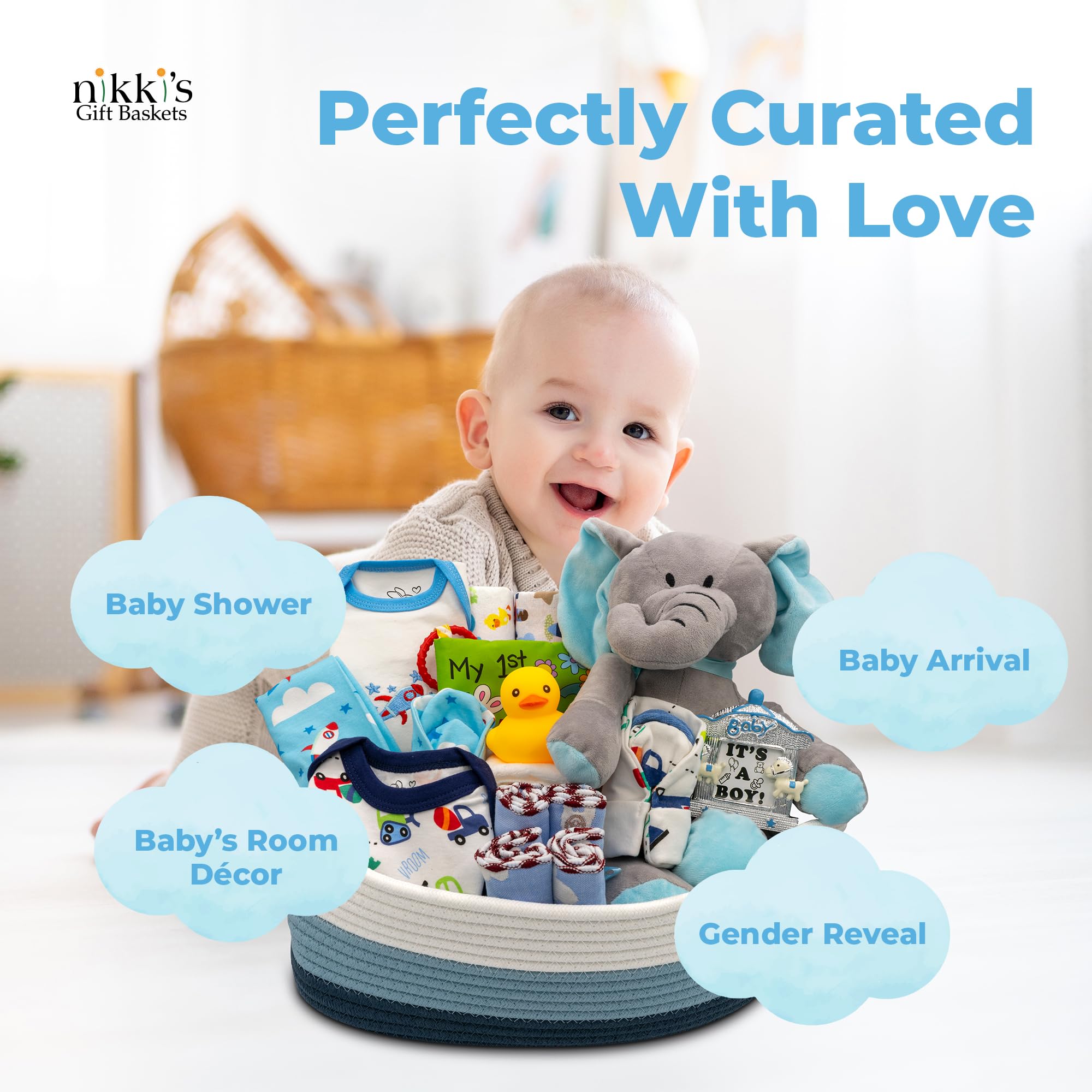 Deluxe Baby Boy Gift Basket - 20 Piece Newborn Essentials Set