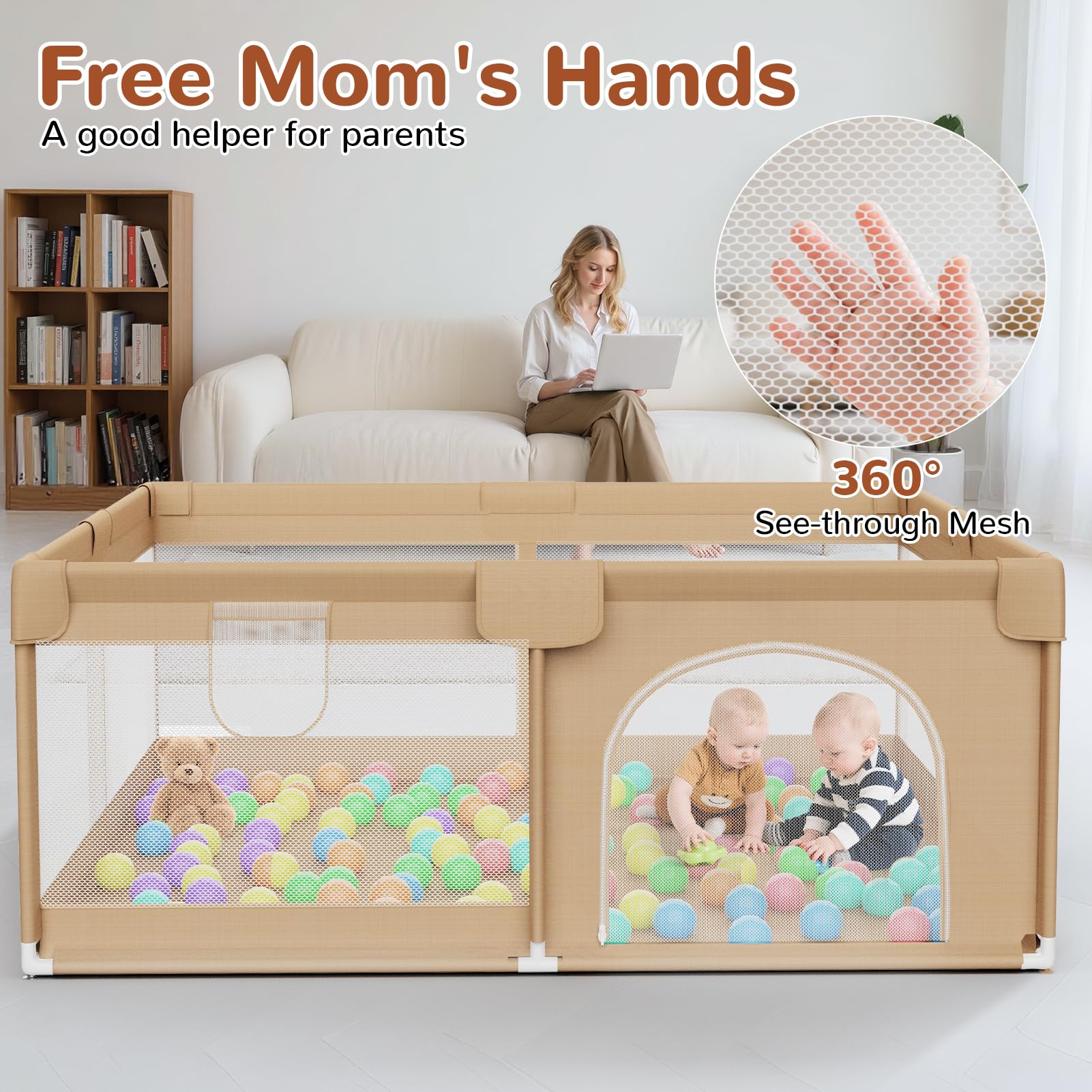Extra Large Baby Playpen 64x64 Inch with Ocean Balls