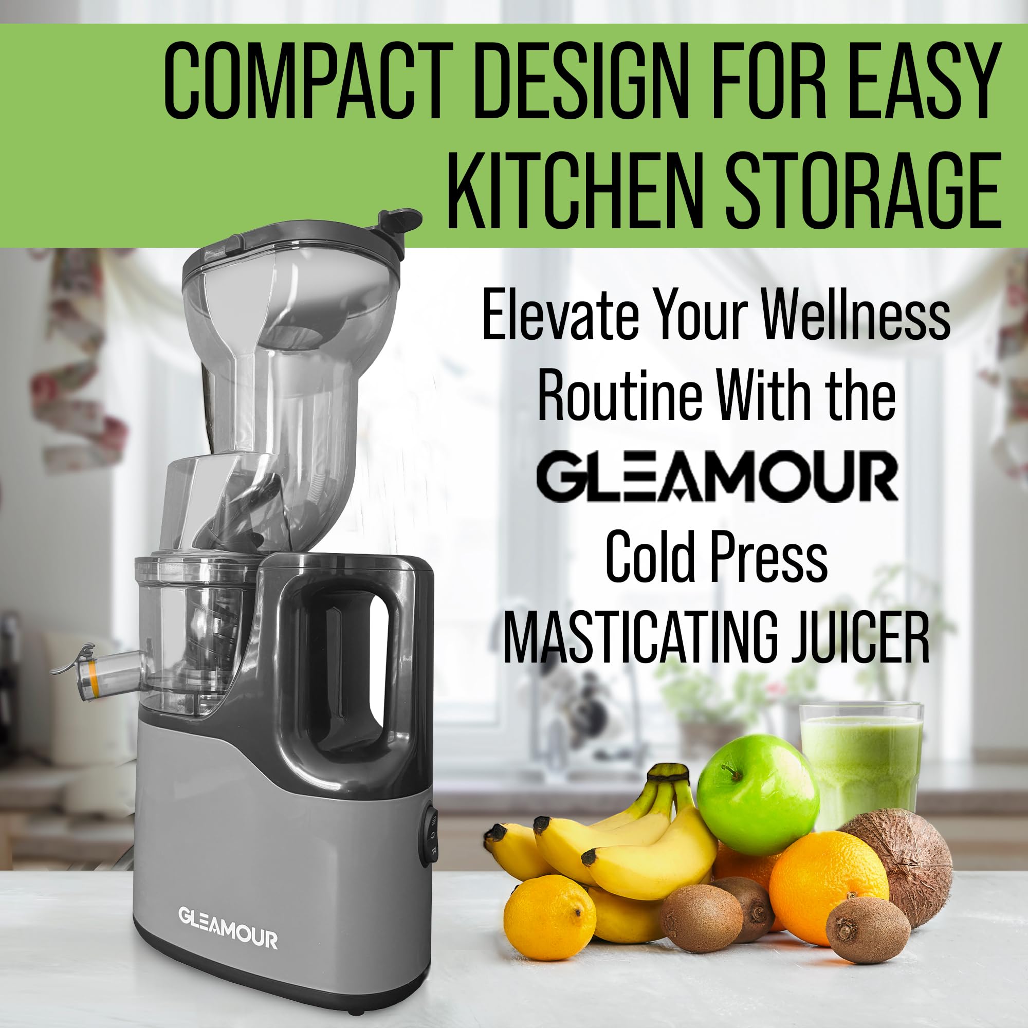 Electric Masticating Cold Press Juicer - Easy to Clean Cold Press Juicer Machine - Quiet Operation - Extra Large Chute for Whole Vegetables & Fruit