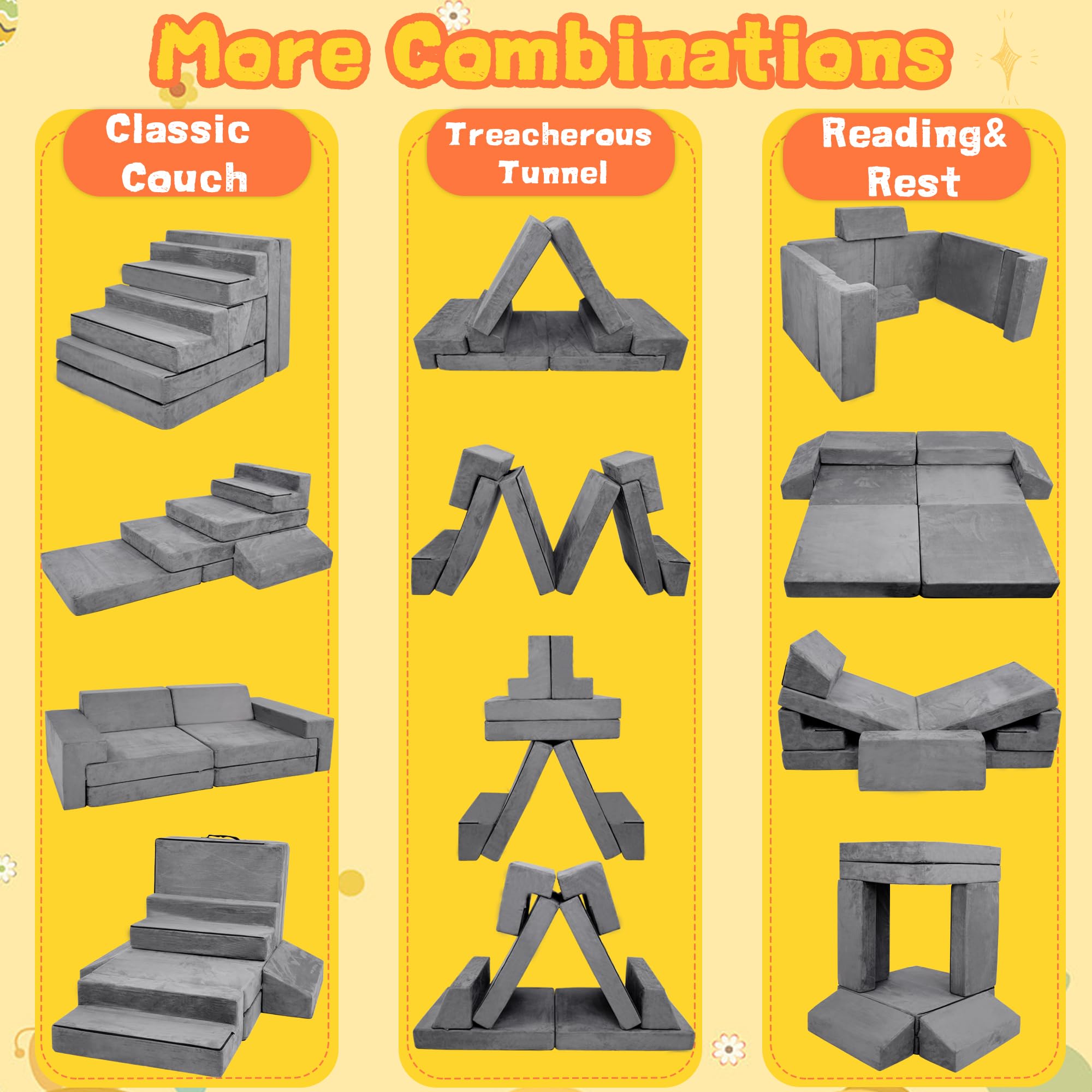 Kids Modular Play Couch Convertible Foam Sofa for Toddlers