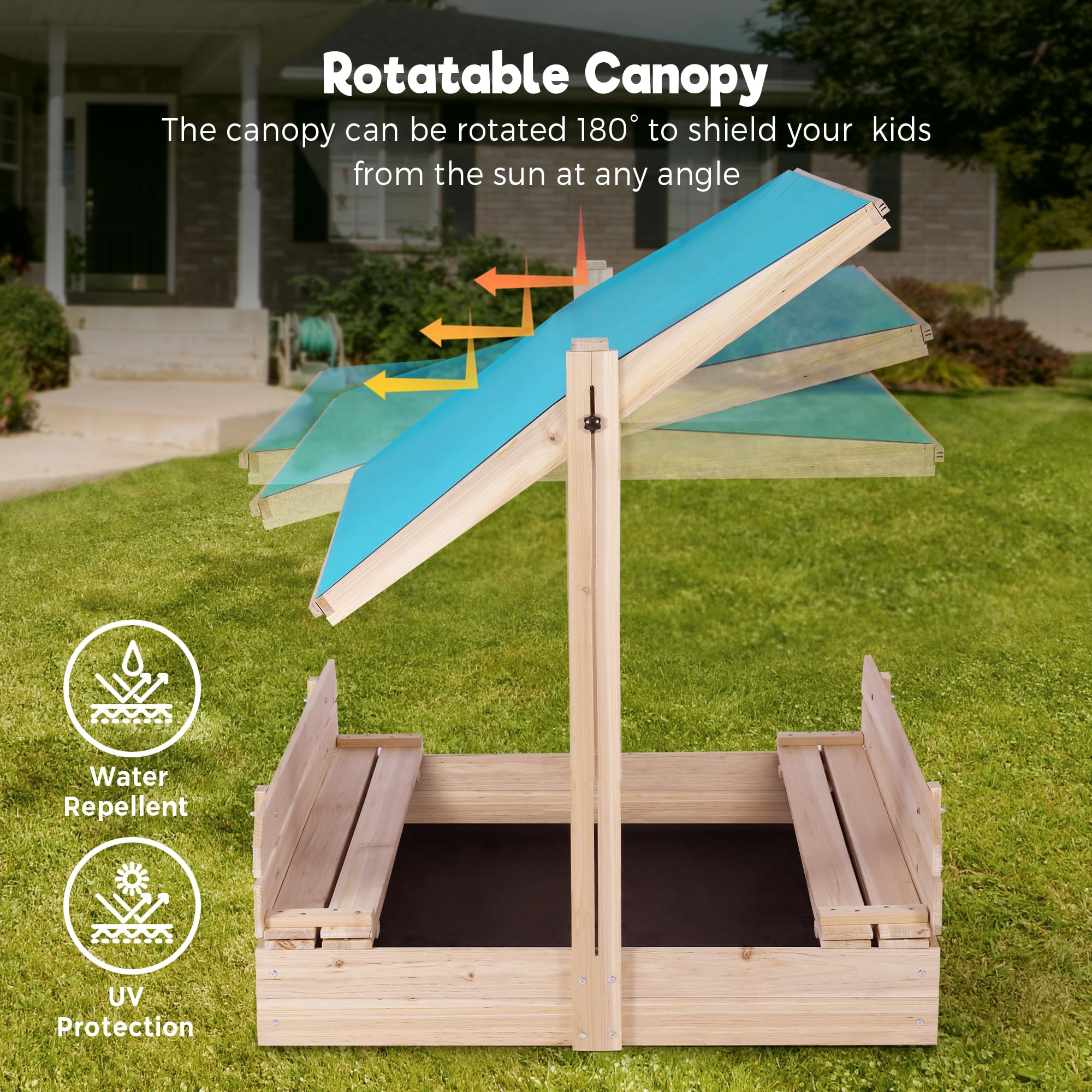 Wooden Sandbox with Retractable Canopy