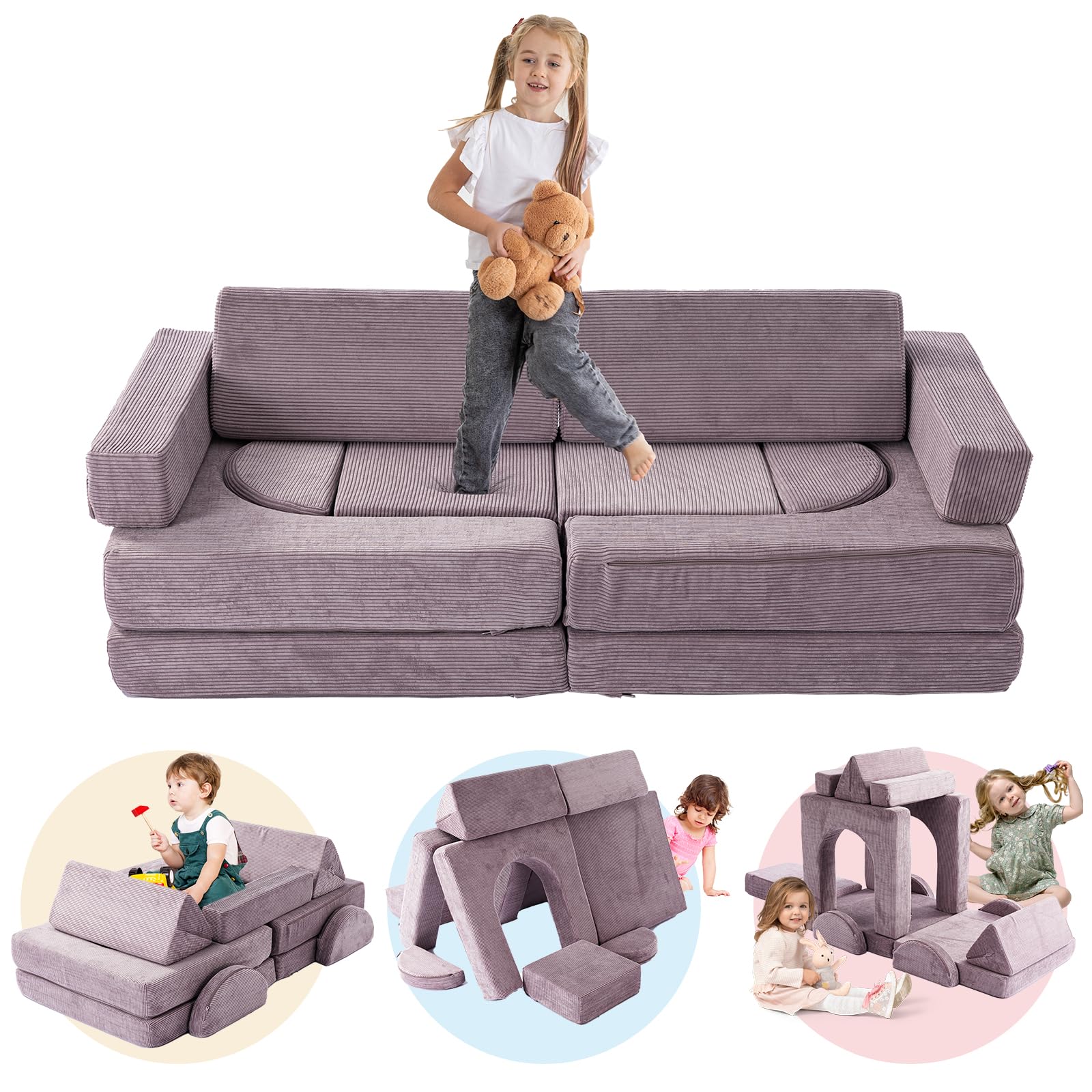 Modular Kids Play Couch, 14PCS Modular Couch Toddler Building Fort
