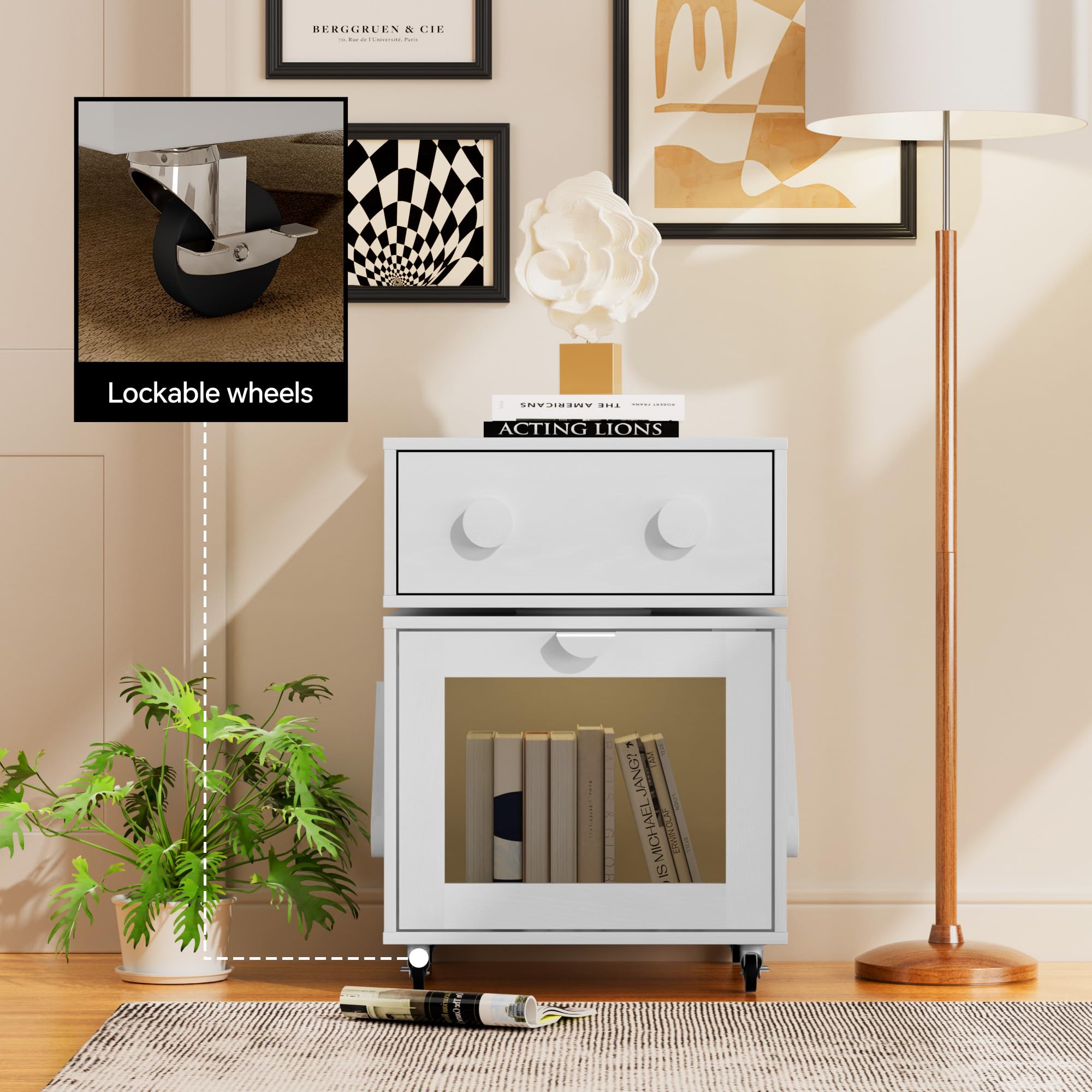 Nightstand with 360° Rotating Drawer & Motion Sensor Lights