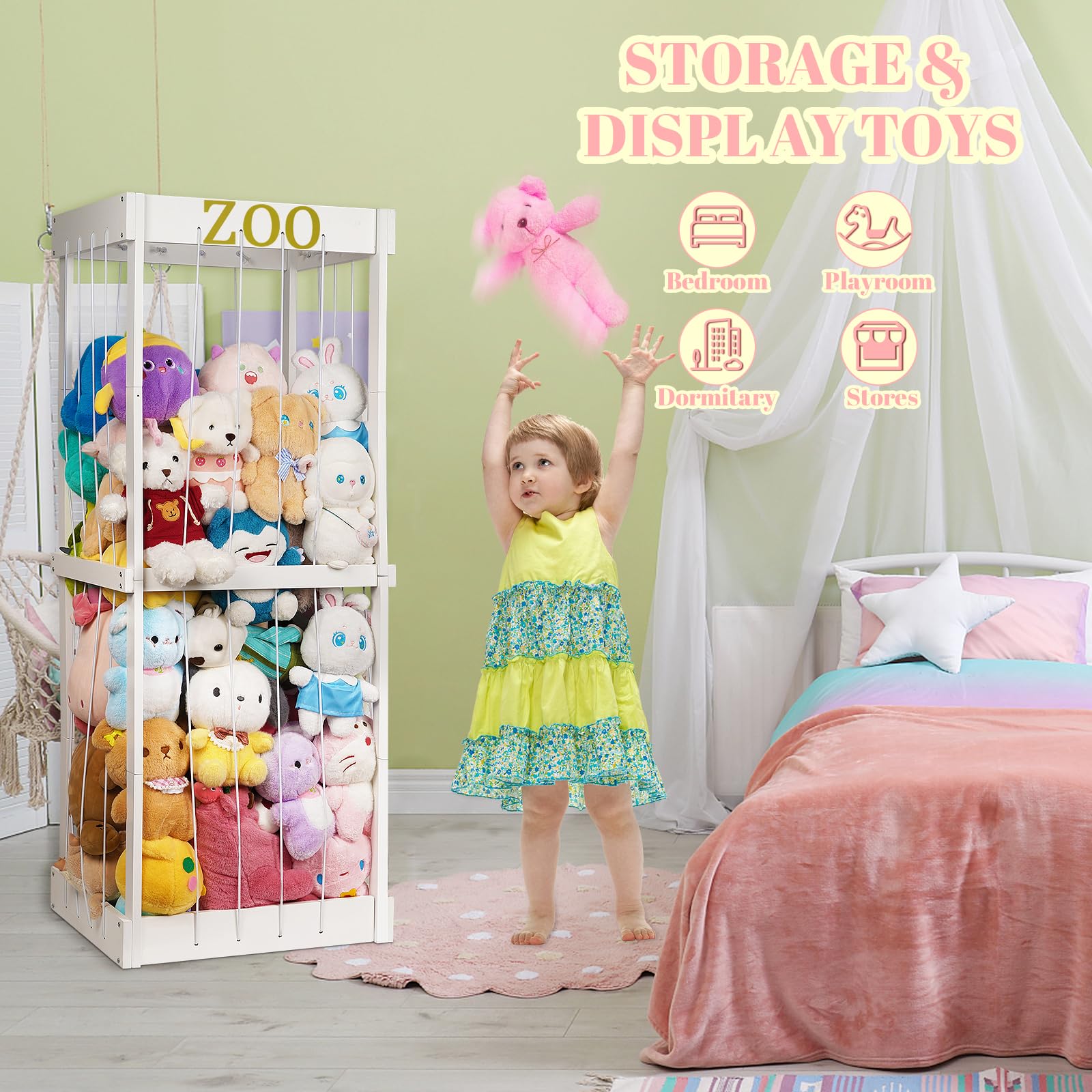 Stuffed Animal Storage Zoo Organizer with Elastic Cords