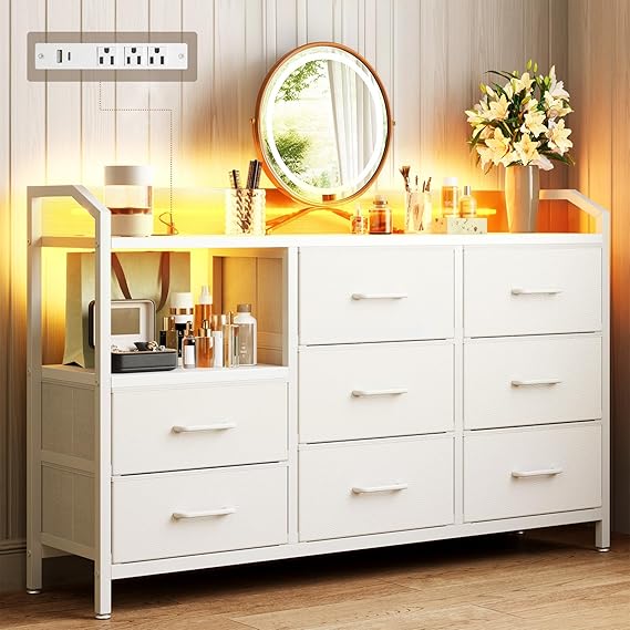 Bedroom with Light Strip & Power Outlet — 8 Drawers Dressers
