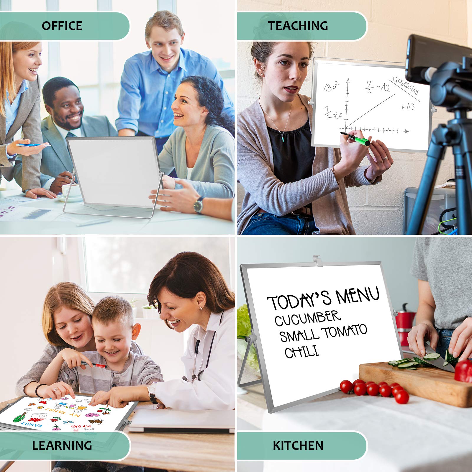 Double-Sided Magnetic Dry Erase Board with Stand