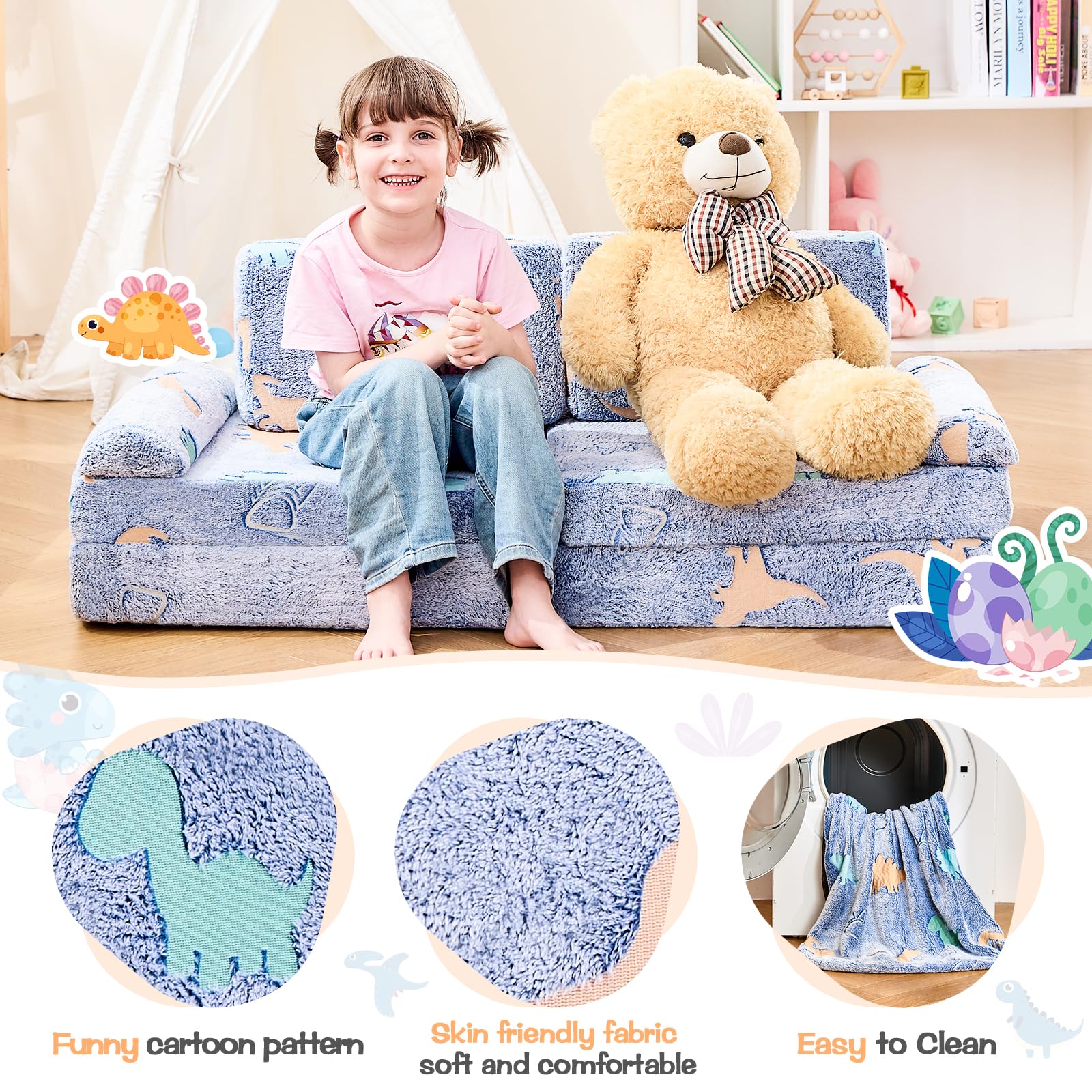 Modular Kids Play Couch with Glow-in-Dark Dinosaur Design