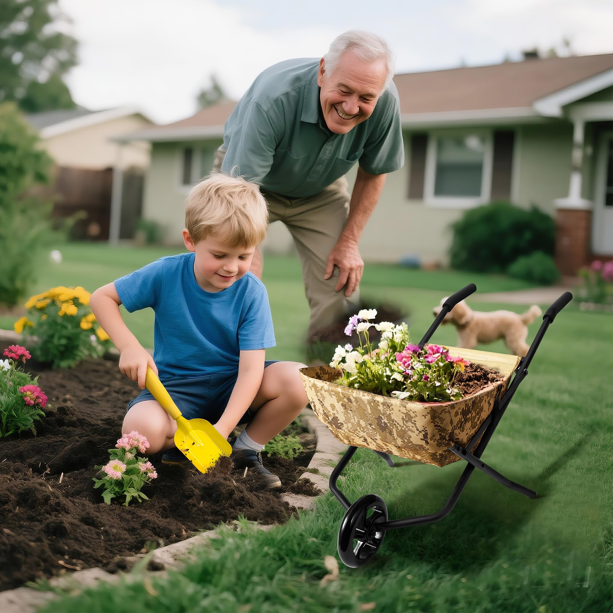 Kids Gardening Tools Set Backyard Play with Wheelbarrow, Educational STEM Learning Pretend Toys with Shovel and Rake, Outdoor Indoor Toys Gifts for Toddlers Kids Boys Girls