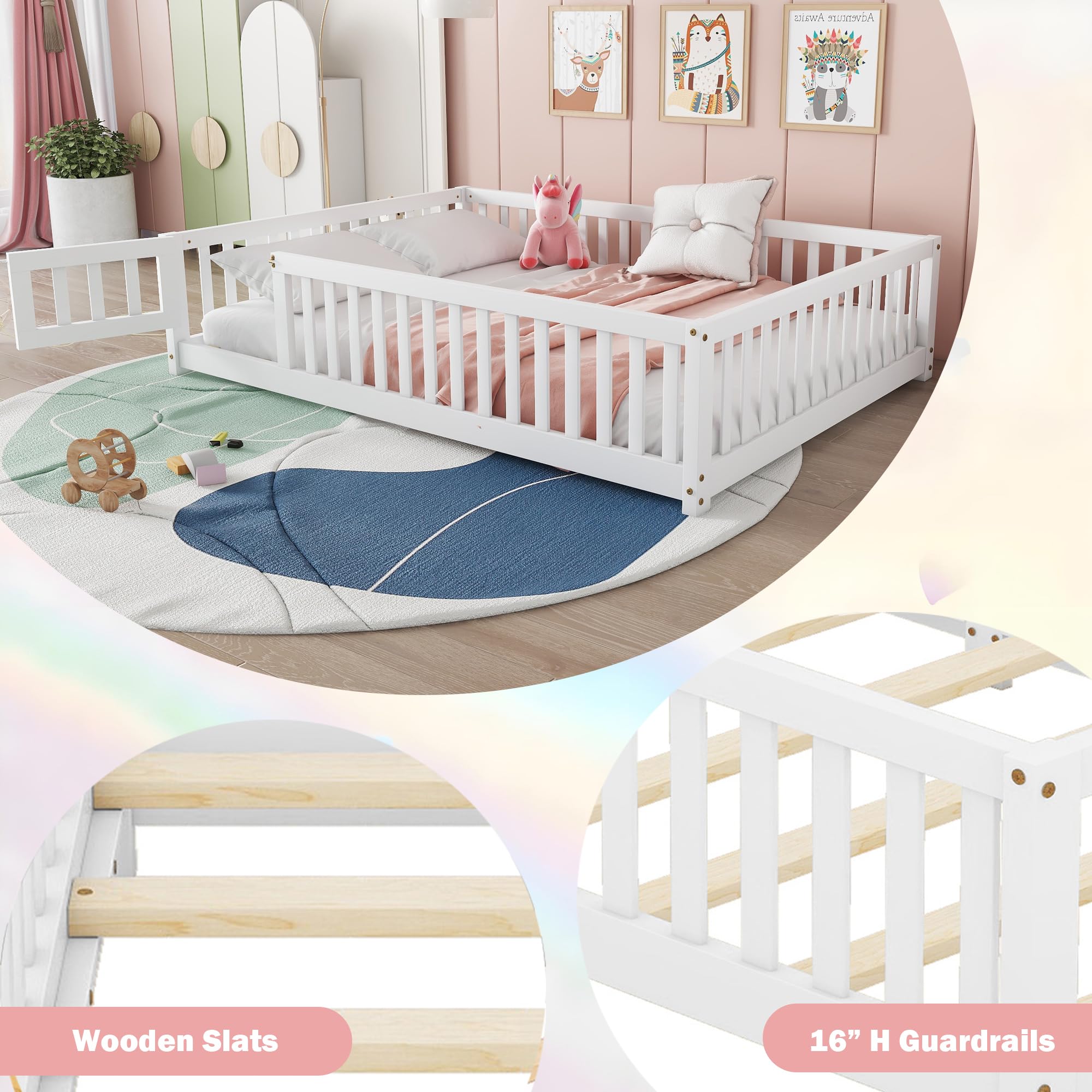 Full Size Montessori Floor Bed with Safety Fence