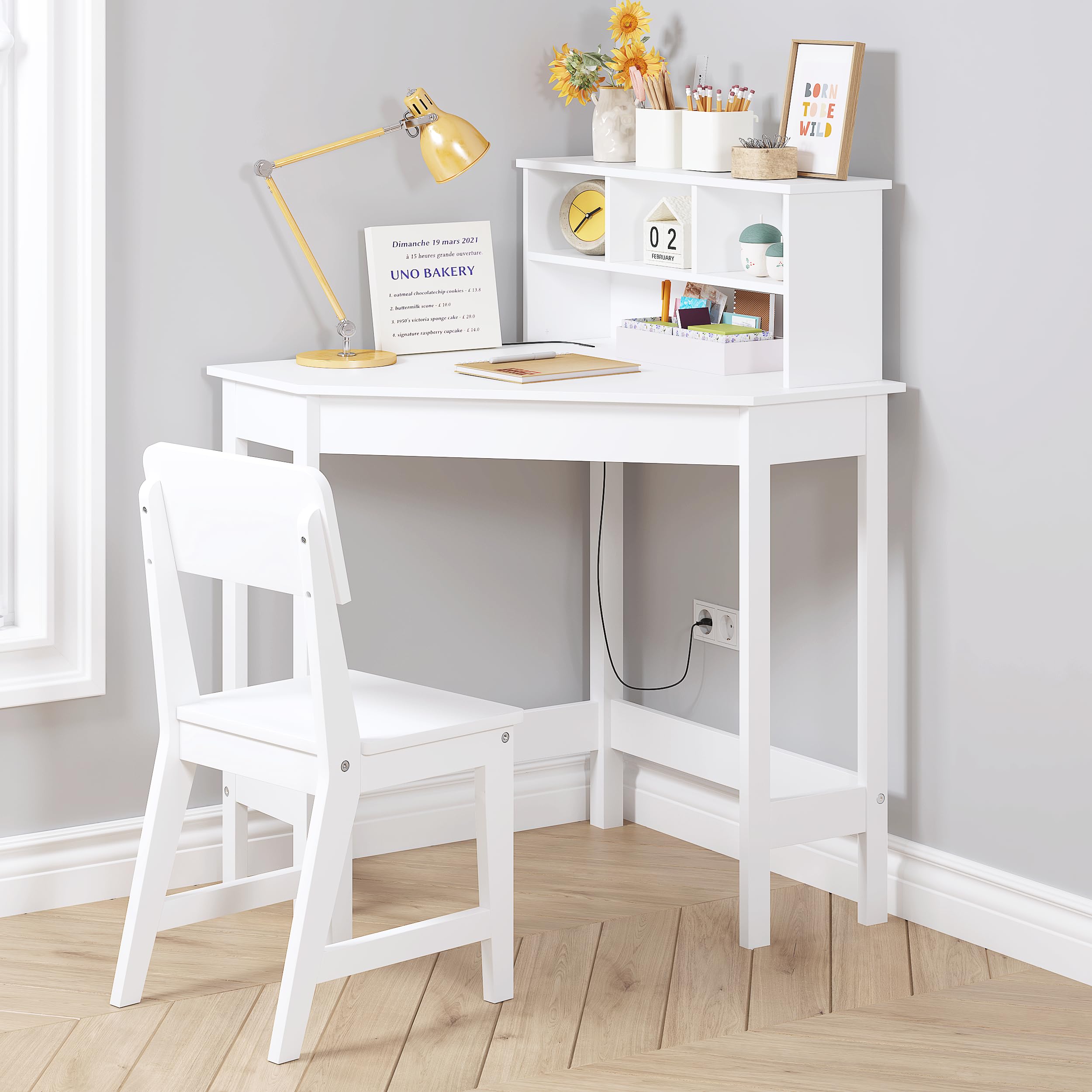 Desk, Kids Corner Desk and Chair Set, Children Study Table