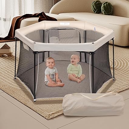 Baby Playpen 53x53 Inch, Indoor/Outdoor Portable Play Yard with Breathable Mesh Walls