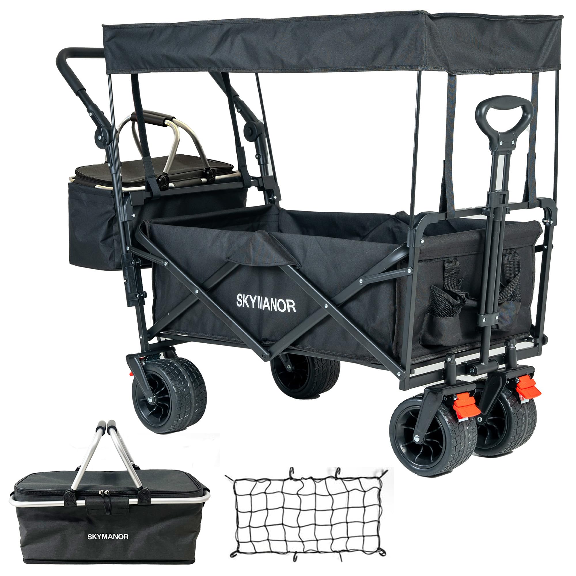 Collapsible Wagon Folding Garden Cart with Removable Canopy Utility Wagon Cart