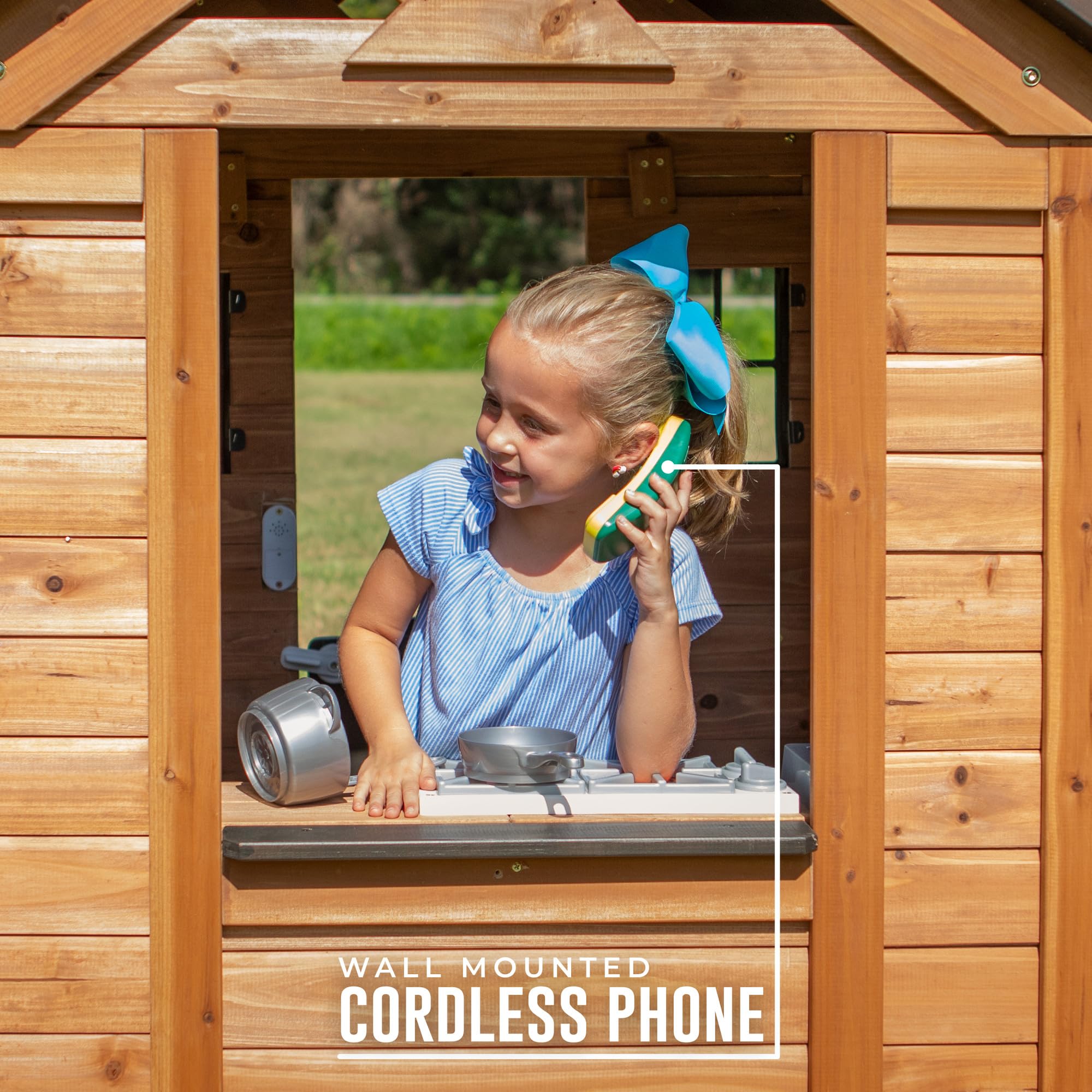 Cedar Wooden Kids Playhouse Cottage with Play Kitchen and Snack Bar