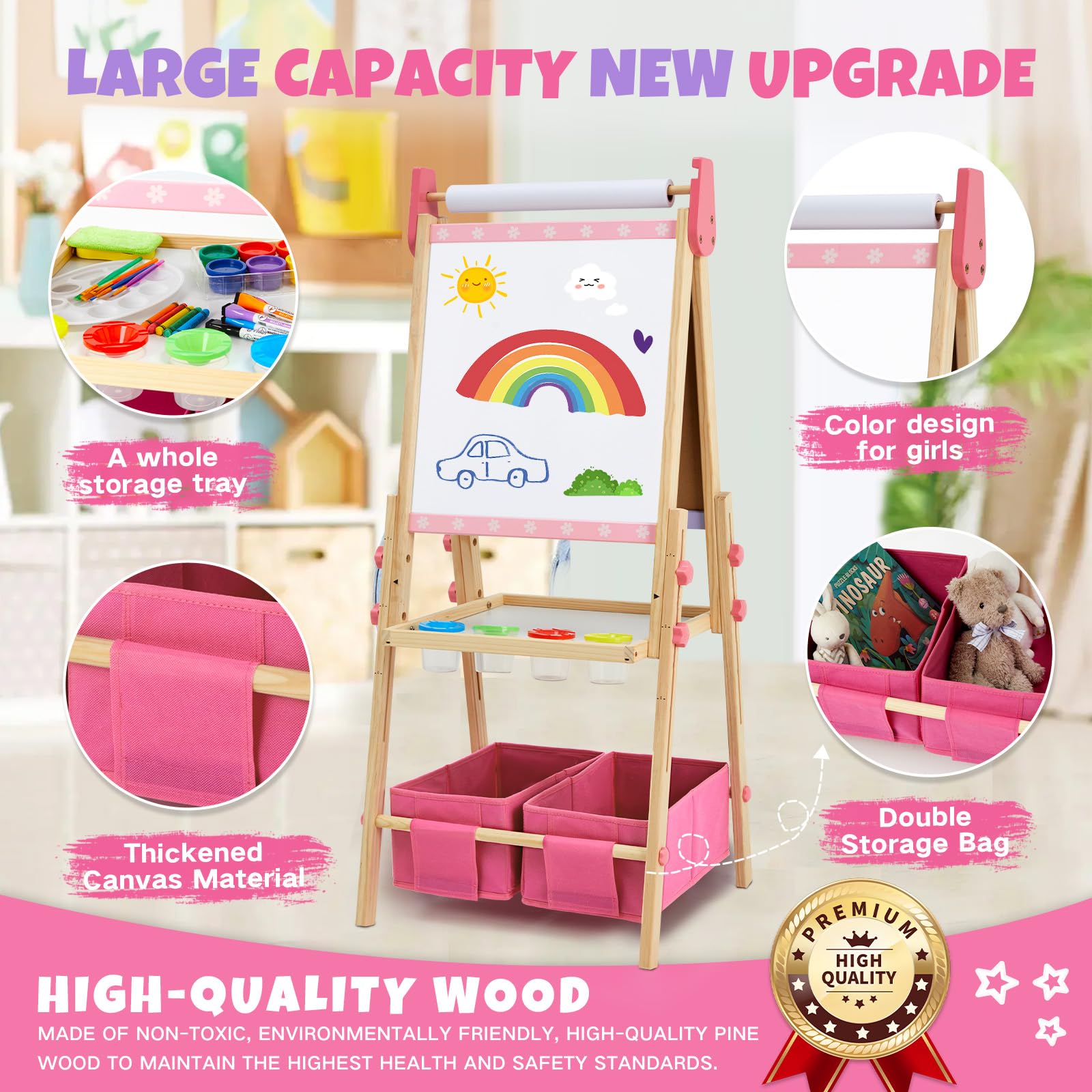 Dual-Sided Kids Art Easel with Accessories