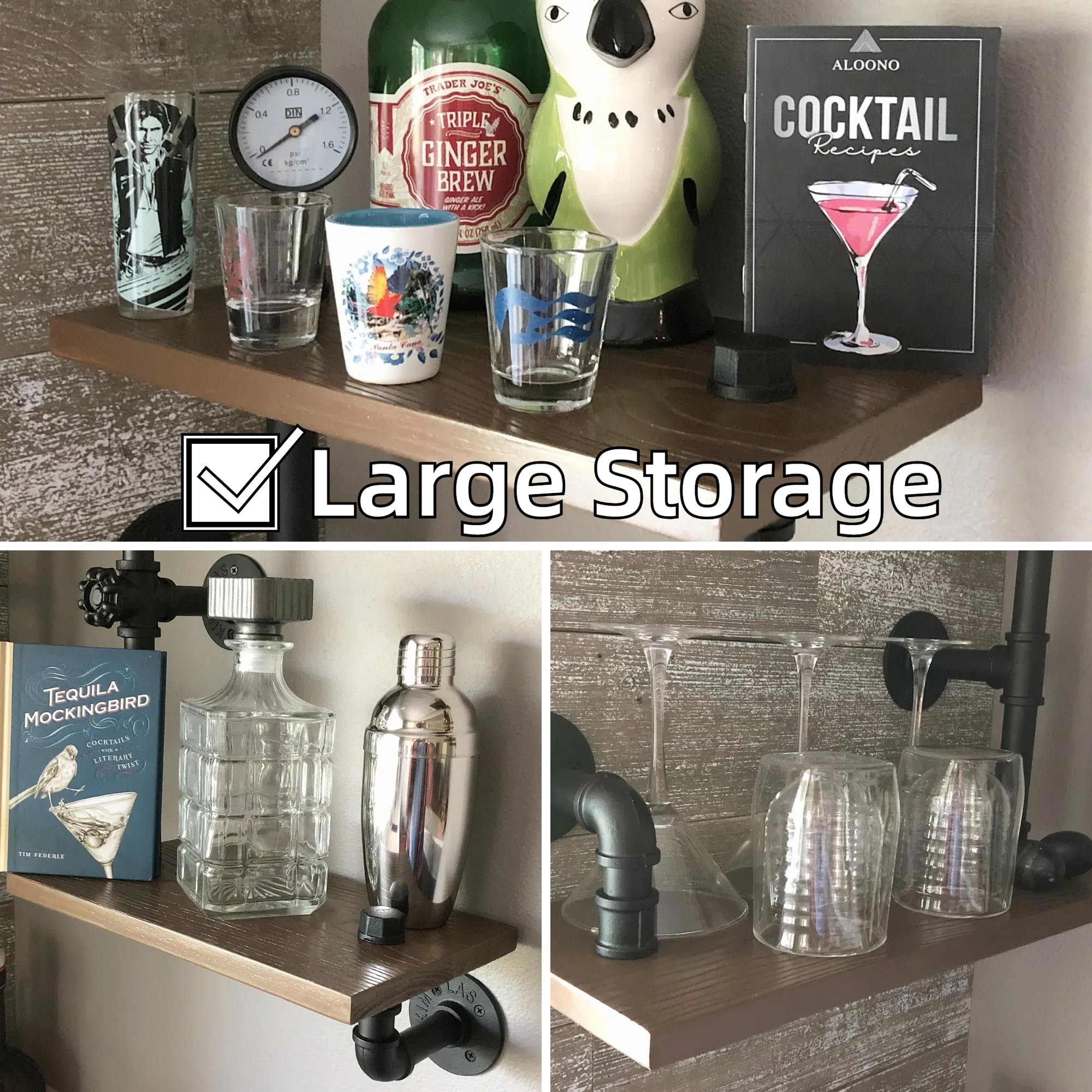 Industrial Wood Ladder Pipe Wall Shelves