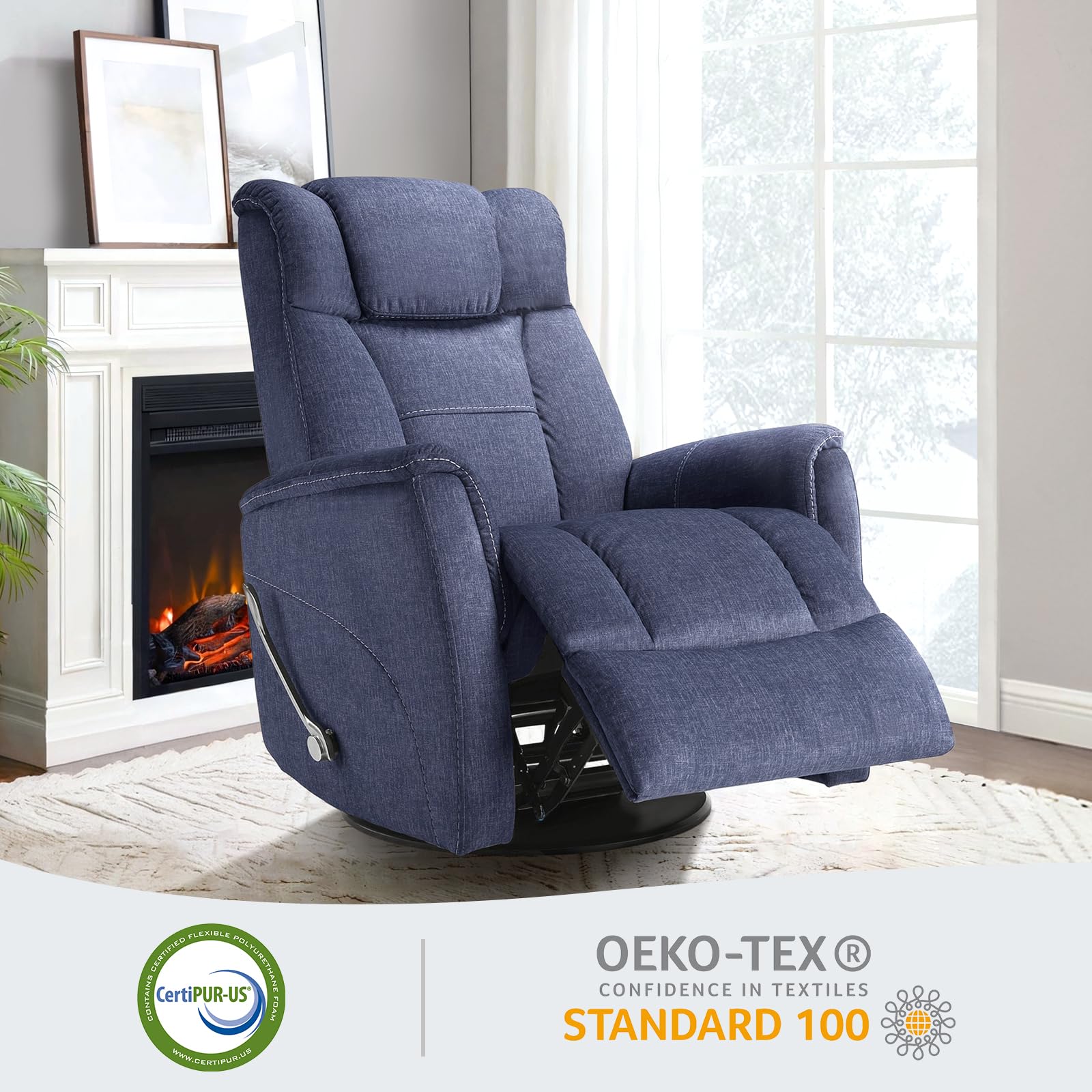 360° Swivel Rocking Recliner Chair with Lumbar Support