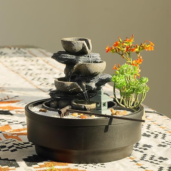 Tabletop Water Fountain with LED Lights & Pagoda