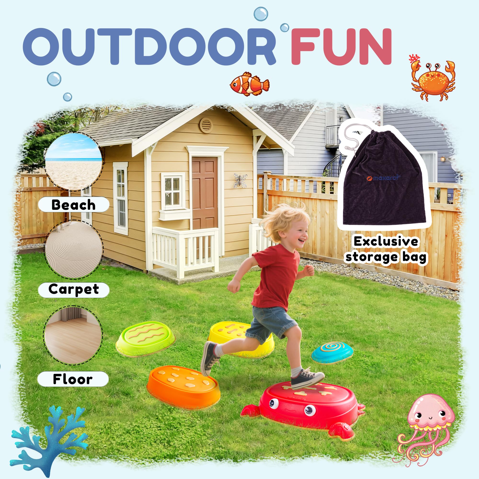 makarci Crab Stepping Stones for Kids,5pcs Double Anti-Slip Balance Sensory Stepping Stones Promoting Toddlers’ Sensory and Coordination Development，Indoor and Outdoor Play for Kids 3-8