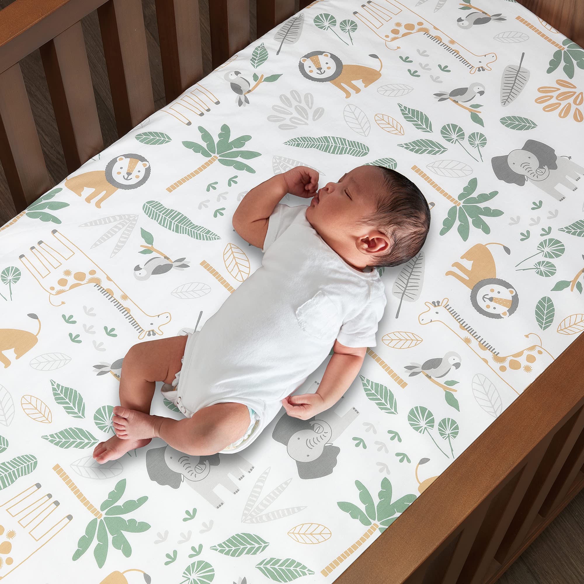5-Piece Safari Animals Crib Bedding Set with Quilt and Fitted Sheet