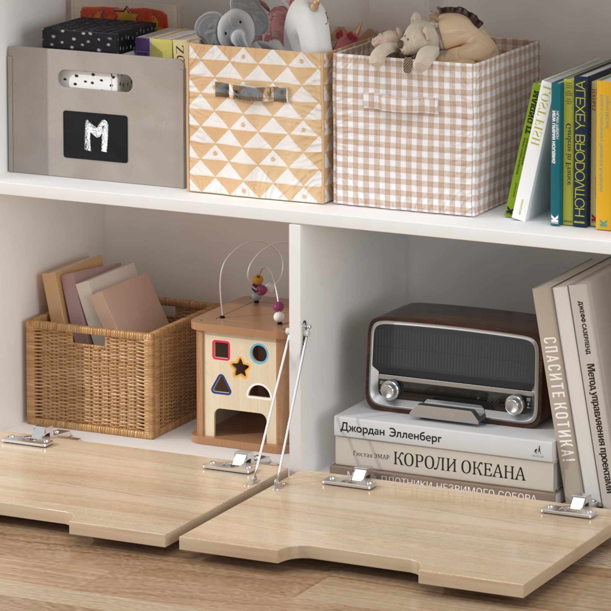 4-Tier Kids Bookshelf with Storage Bins