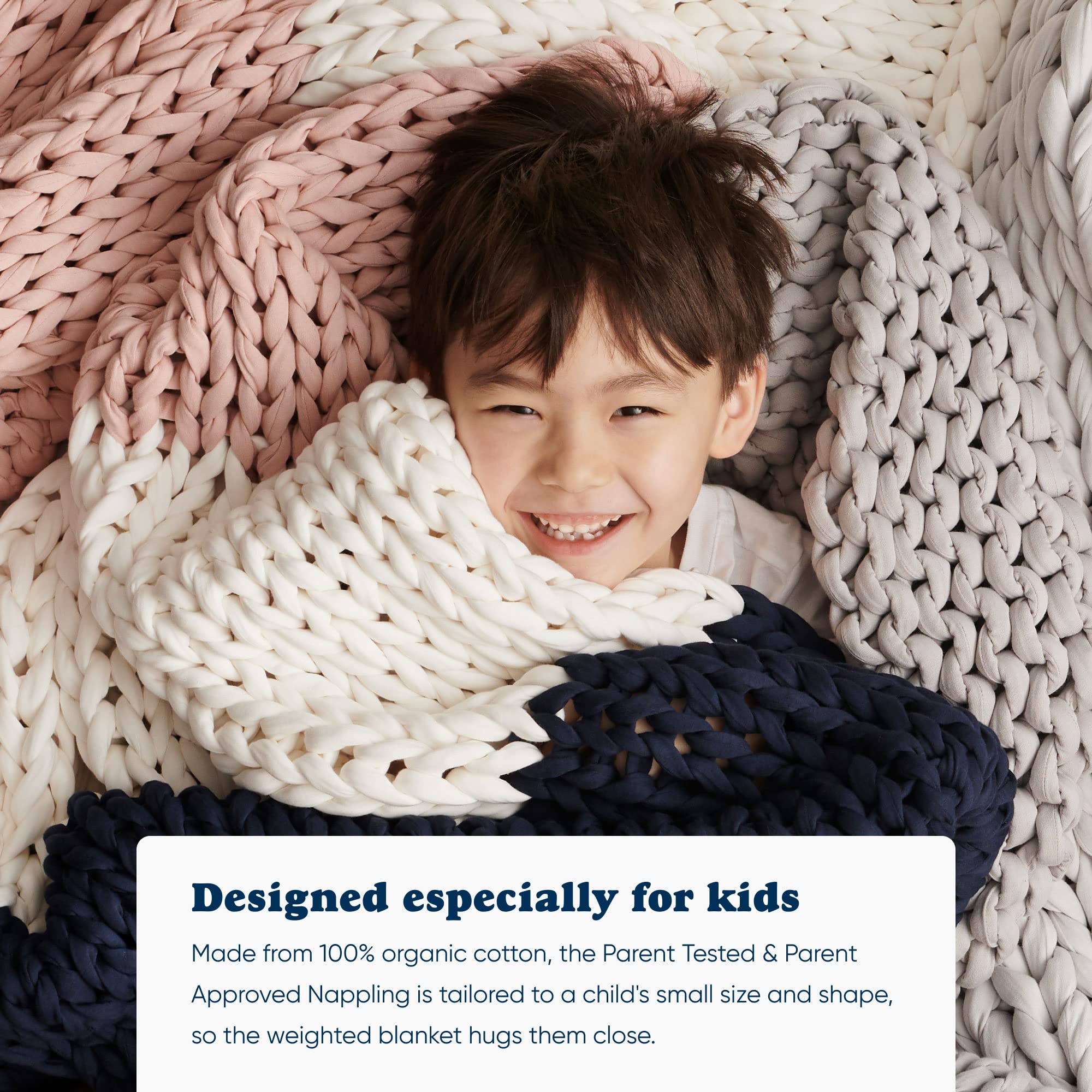 Hand-Knit Kids Weighted Blanket - Chunky Knit - Organic Cotton - 5 lbs