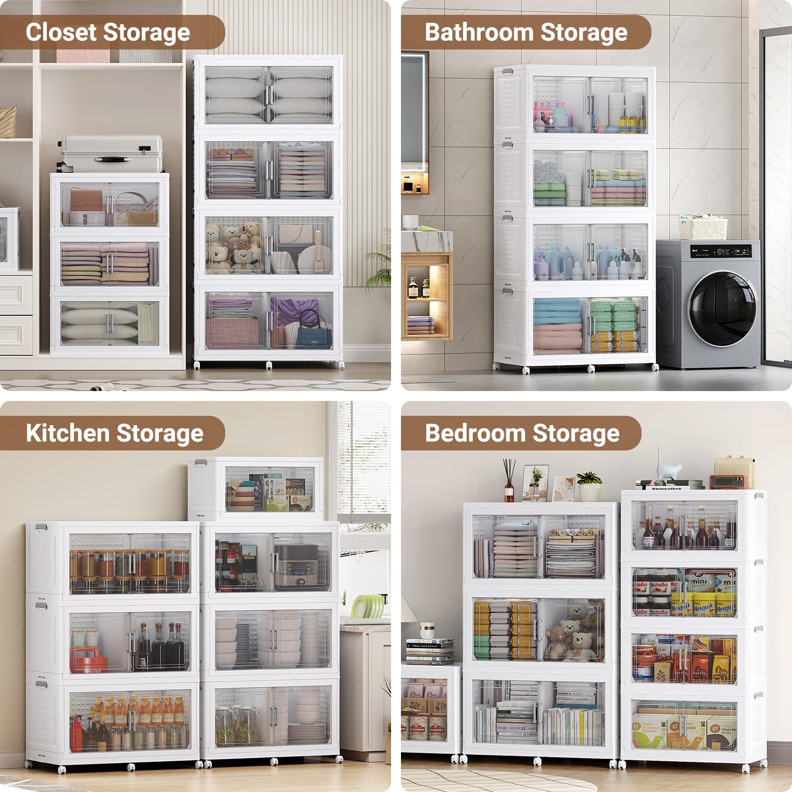 Large Stackable Storage Bins with Wheels and Doors
