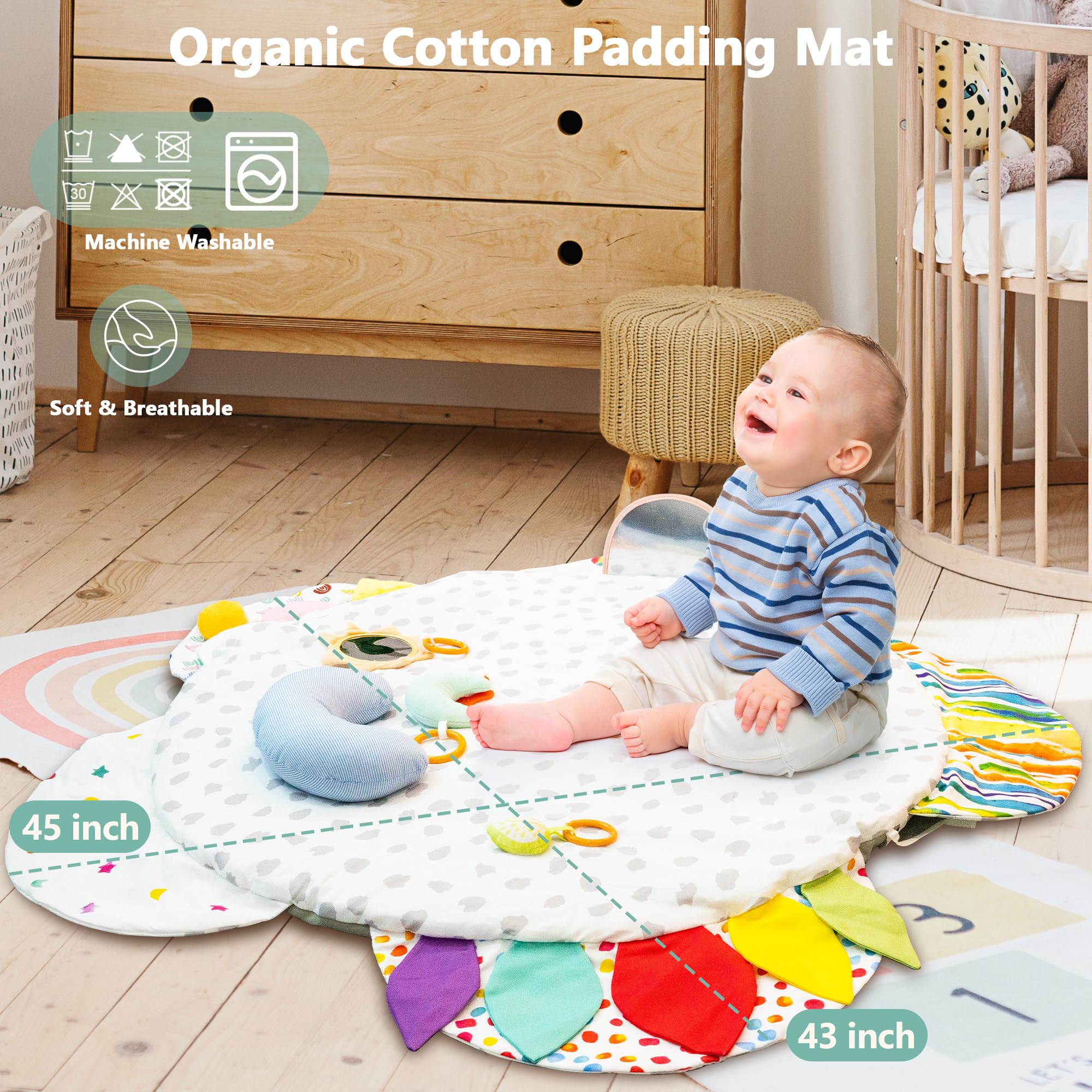 Wooden Baby Play Gym Activity Mat with Sensory Toys