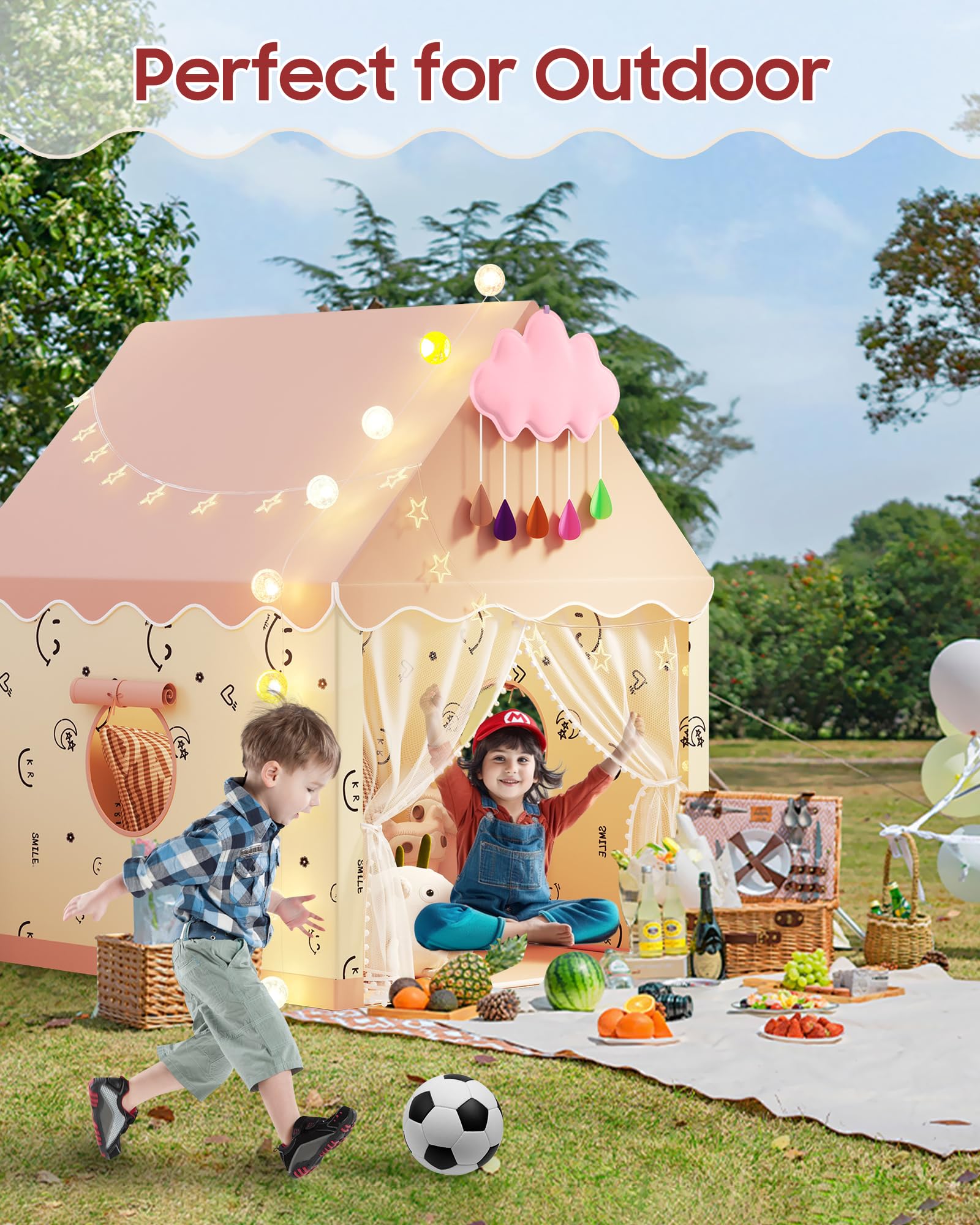 Kids Play Tent, Princess Tent Indoor Playhouse Set with Star Lights, Ball Lights