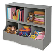 Multi-Bin Toy Storage Organizer and Bookshelf - Kids Cubby Shelf with 3 Bins,