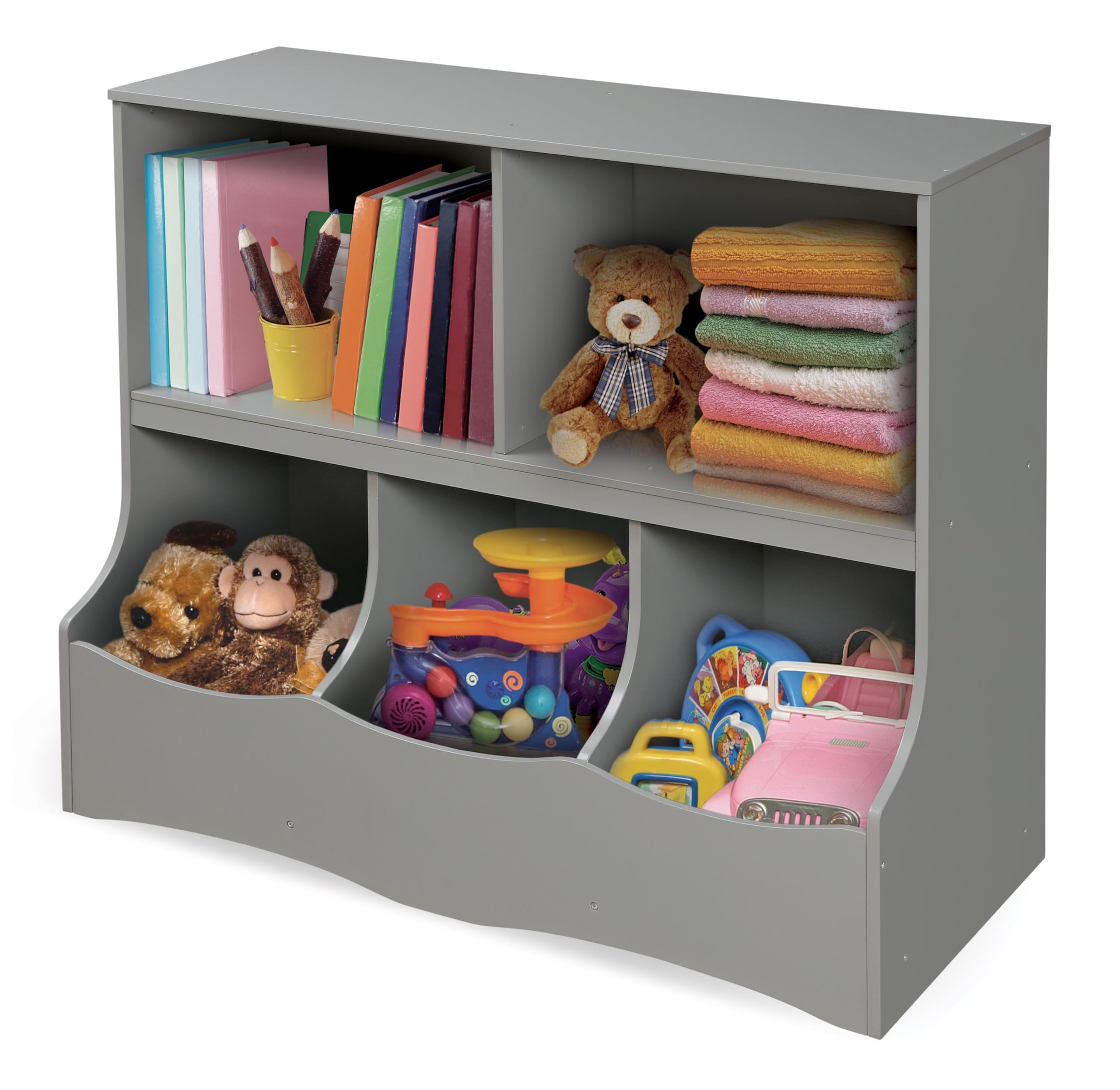 Multi-Bin Storage Cubby for Kids - Toy Organizer with 3 Bins and 2 Shelves
