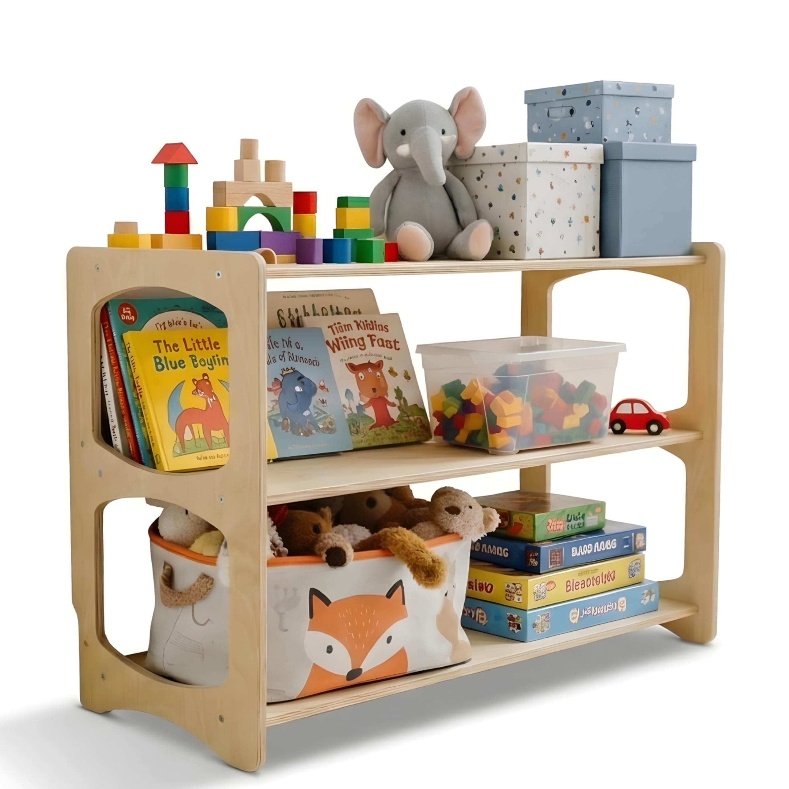 Montessori Bookshelf for Toddlers - Wooden Book and Toy Organizer