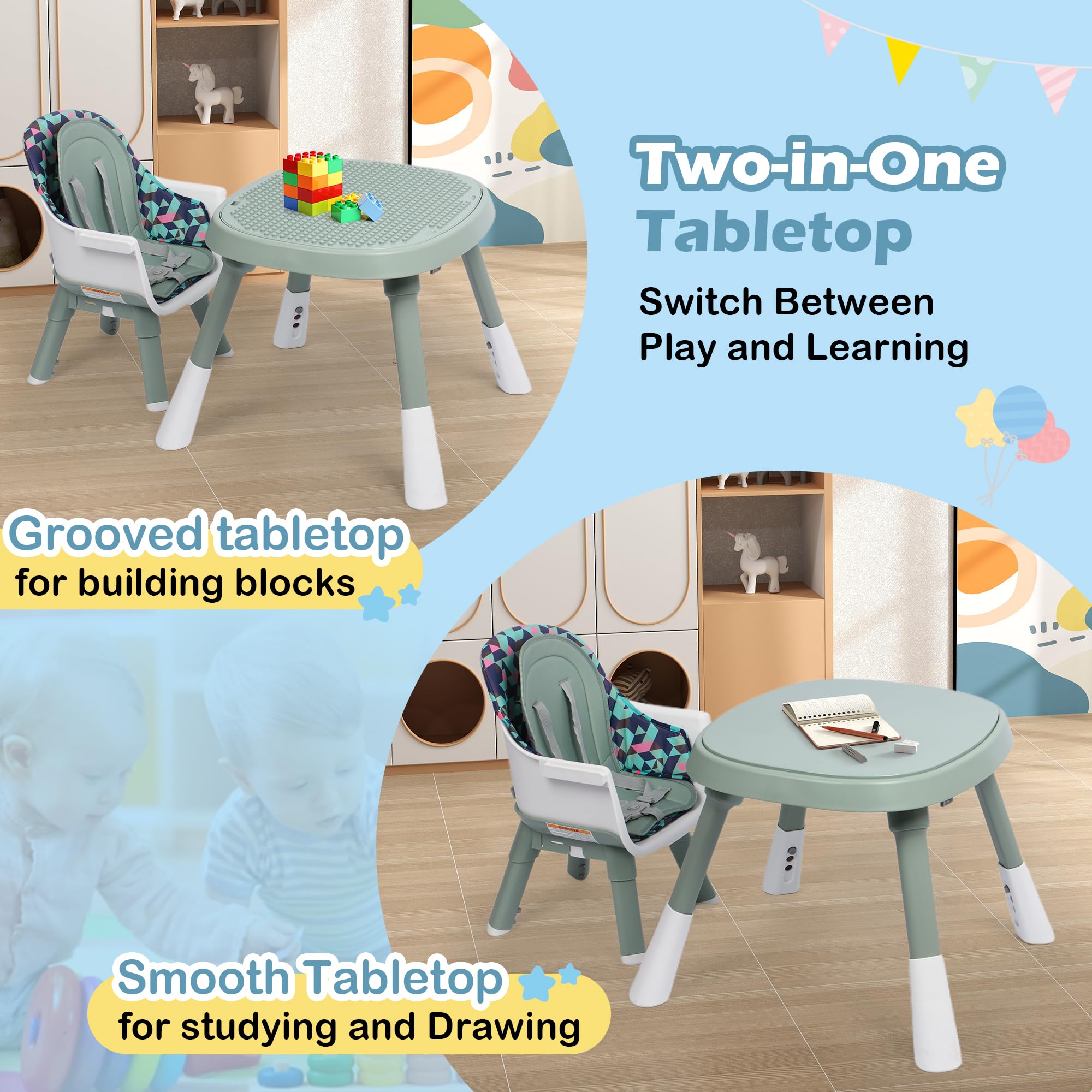Convertible High Chair with Activity Center and Building Block Table