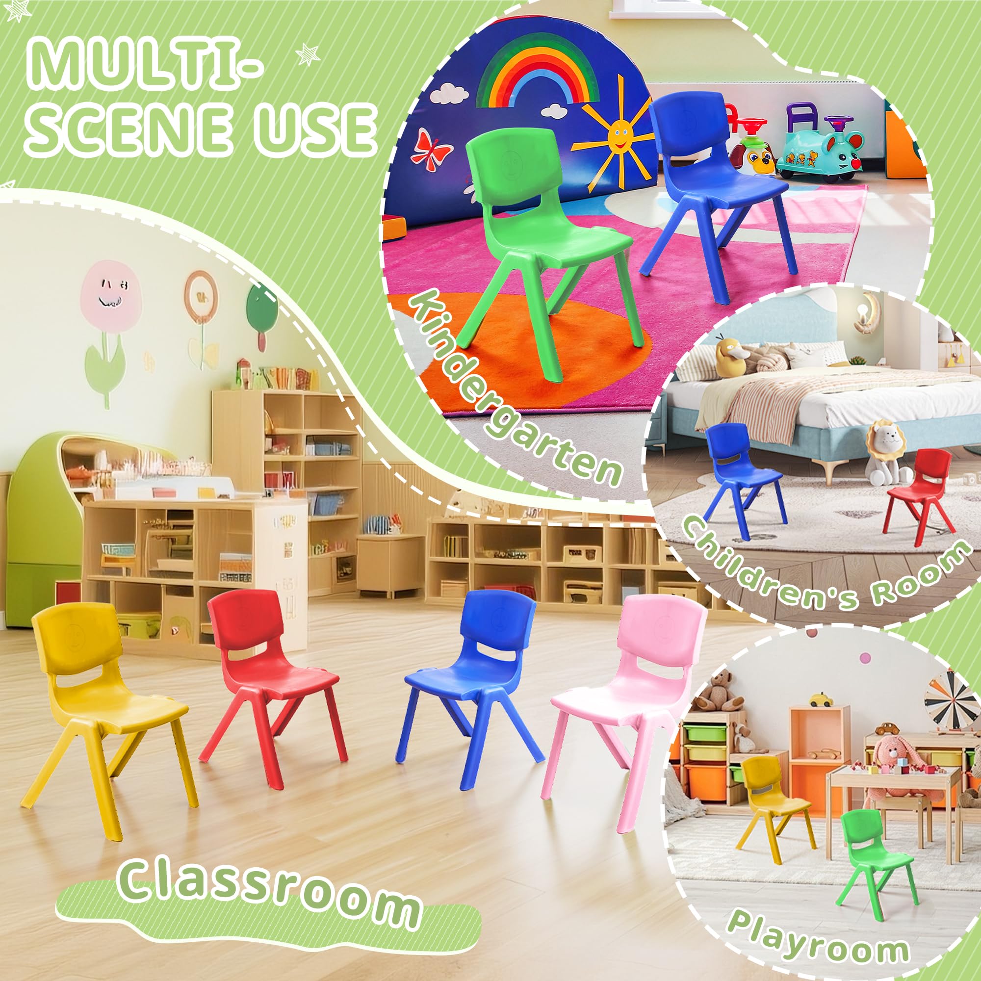 Stackable Kids Chairs 12-Pack with 11 Inch Seat Height