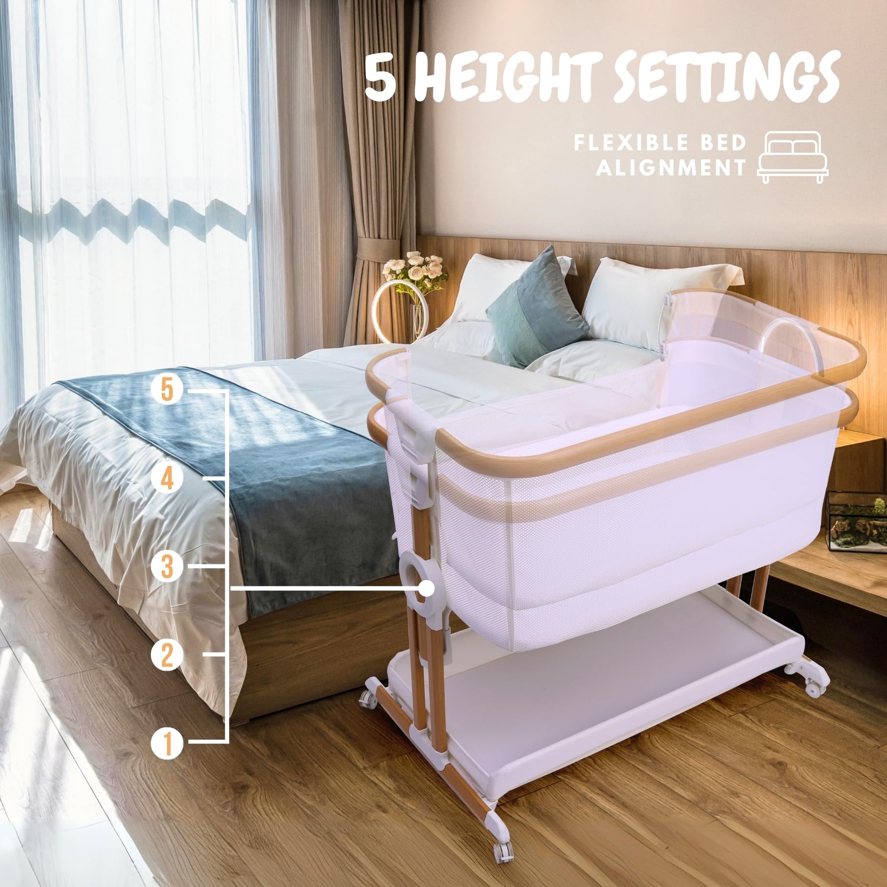 Baby Bassinet Bedside Sleeper 2 in 1 with Wheels