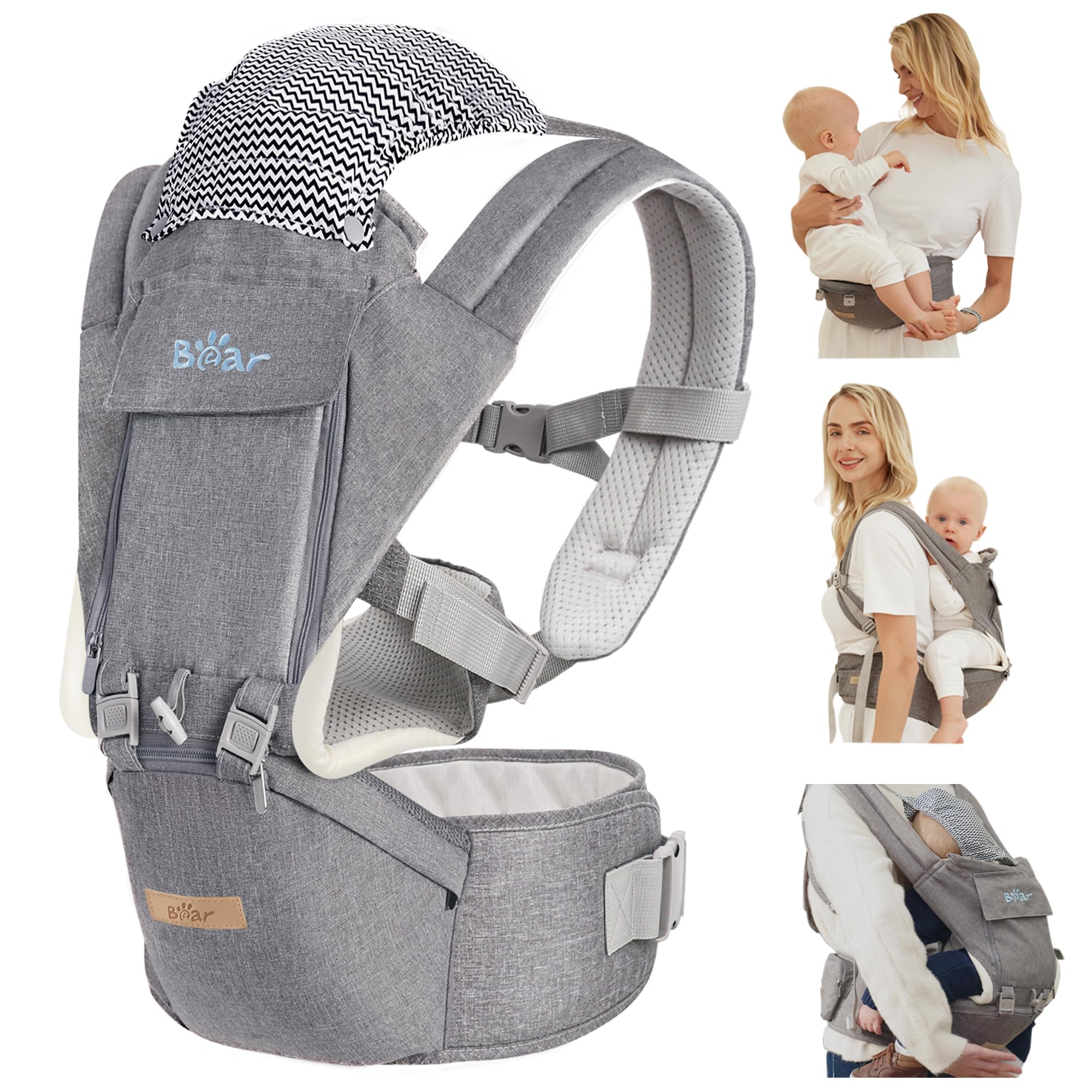 Baby Carrier, 6-in-1 Baby Carrier Newborn to Toddler with Hip Seat (Ergonomic M Position)